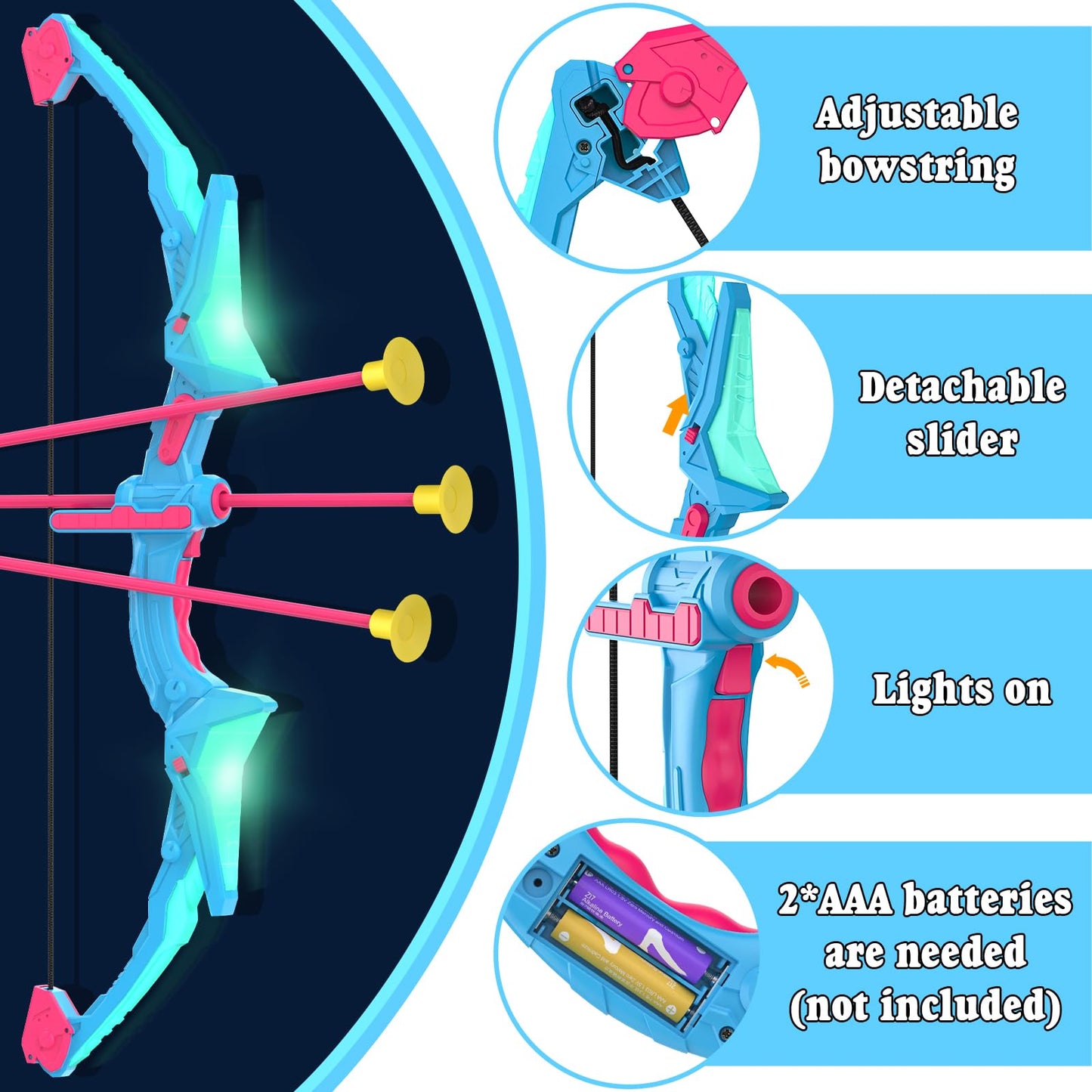2 Pack Bow and Arrow Sets for Kids, Lighted Bow Toy Set with 14 Suction Cup Arrows and Standing Lens, Perfect Indoor Outdoor Toys Gifts Ideas