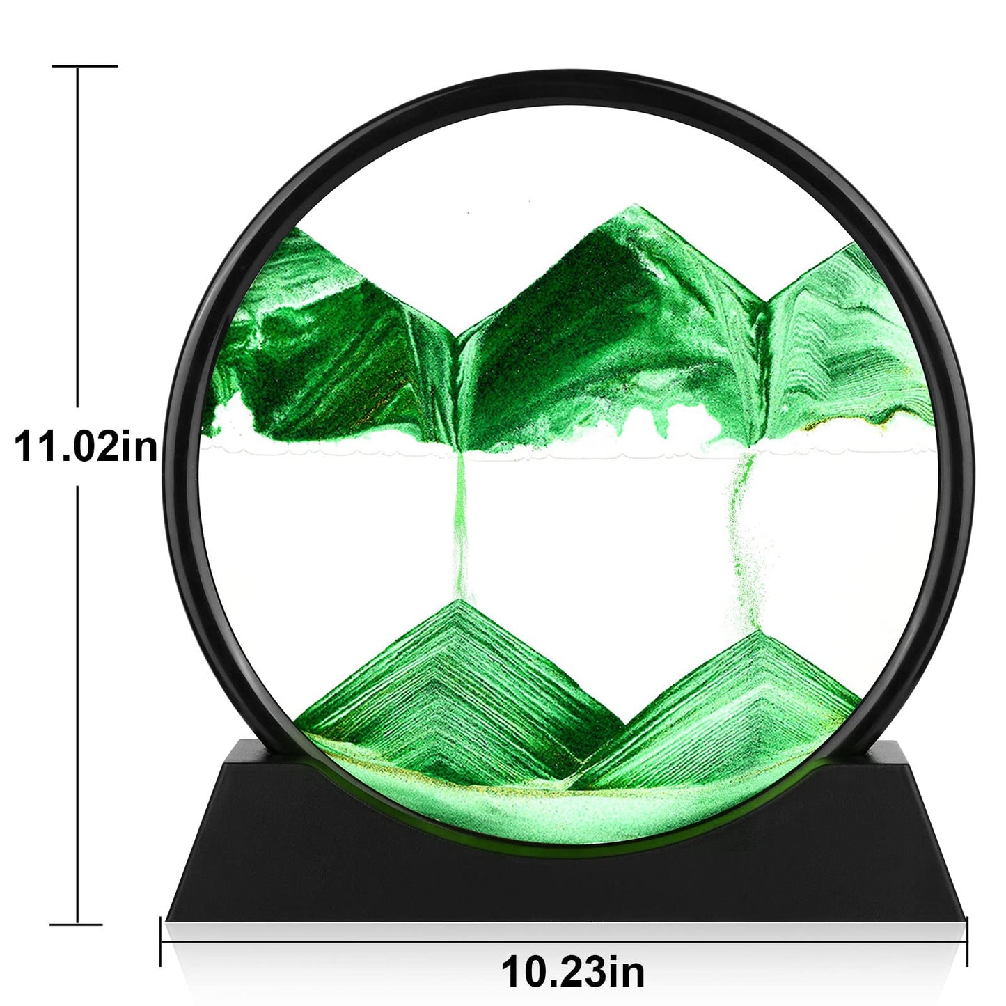 Herecanli Moving Sand Art Picture - 3D Quicksand Painting Decor - Round Glass 3D Deep Sea Sandscape - Relaxing Decoration for Home,Office,Desk,Mantle,Bookshelf,Room- (Green, 12 in)