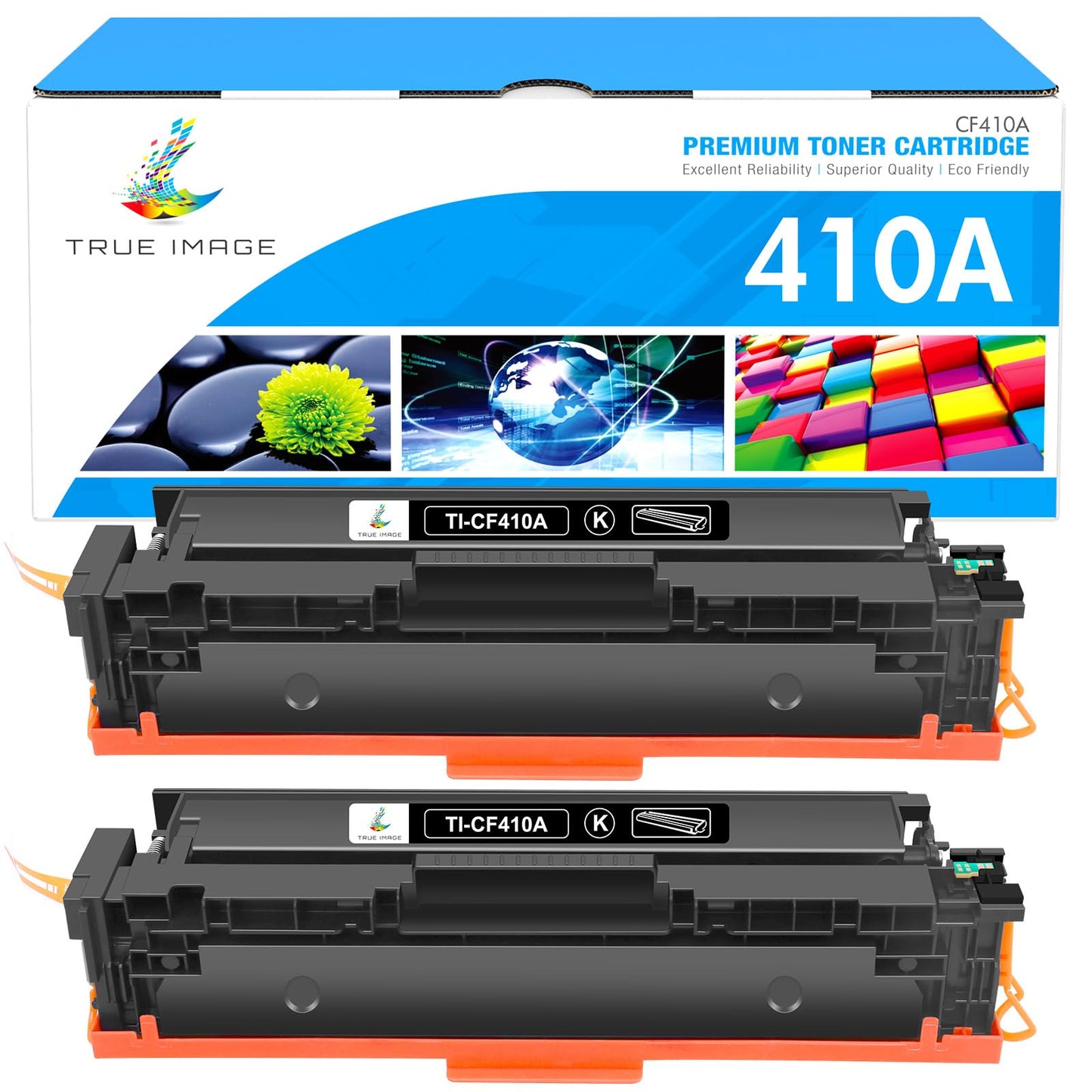 TRUE IMAGE Compatible Toner Cartridge Replacement for HP 410A CF410A CF410X 410X Color Pro MFP M477fnw M477fdw M477 M452dn M452nw M477fdn M452dw M452 M377dw Printer Ink (Black, 2-Pack)