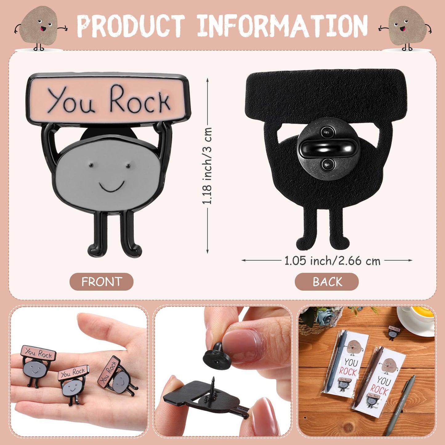 Sayglossy 36 Sets You Rock Office Funny Gift Motivational Employee Appreciation Gifts Bulk Ballpoint Pens Inspirational Cards Brooch Pin Organza Bags Inspirational Gift for Coworker Staff Volunteer