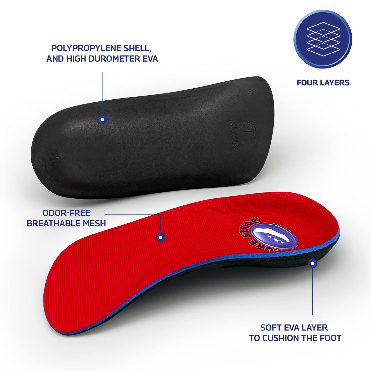 Pure Stride Professional 3/4 Length Orthotics - Shoe Insole & Support for Metatarsals, High Arch, Flat Feet - Pain Relief for Plantar Fasciitis, Arch, Heel - 1 Pair, Men's 11-11.5 / Women's 13-13.5