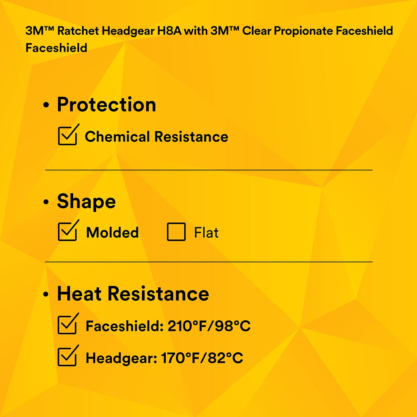 3M Ratchet Headgear H8A, with 3M Clear Propionate Faceshield W96, Protection Against Liquid Splash Marked 3 and Molten Metal Marked 9
