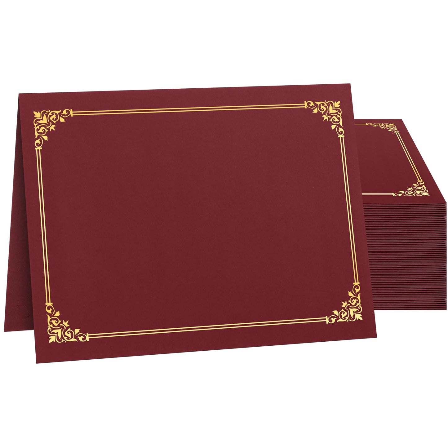 SUNEE Certificate Holders(Burgundy, 50 Packs), Diploma Covers Gold Foil Border, for Letter Size 8.5x11 Certificates, Cardstock, Document Papers