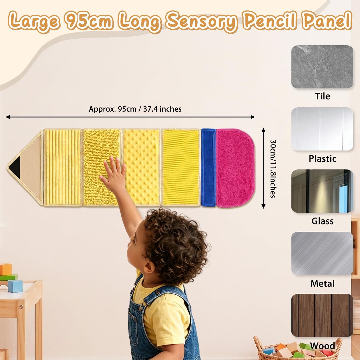 Pencil Sensory Wall Panel for Kids with Autism 6 Textured Quiet Montessori Toys Sensory Mats for Toddler Tactile Busy Board for Classroom Daycare Nursery Preschool Playroom
