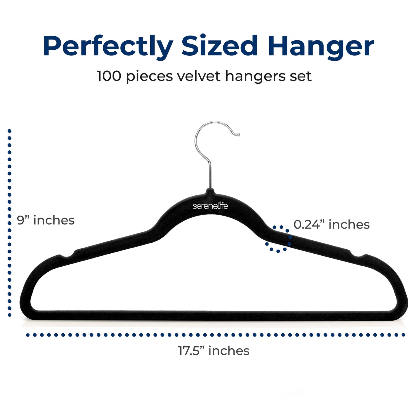 SereneLife Velvet Hangers – 100 Pack, Slim & Space Saving for Closets