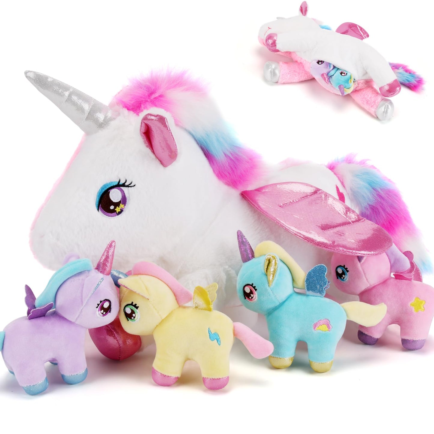 gnomantic Unicorn Stuffed Animals with Babies Inside, Mommy Toy for Kids