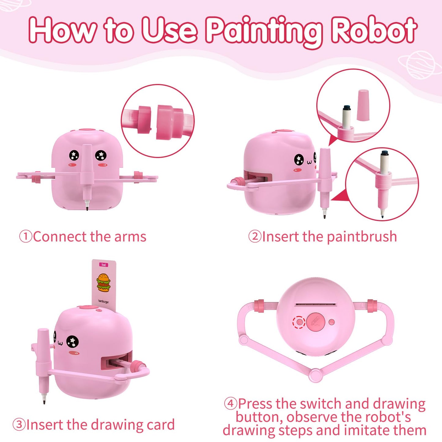 Drawing Robot for Kids with 150 Cards, Interactive Educational Painting Robot with Voice Interaction, Montessori Drawing Learning Toy for 5 6 7 8 9 Boys Girls Birthday Present