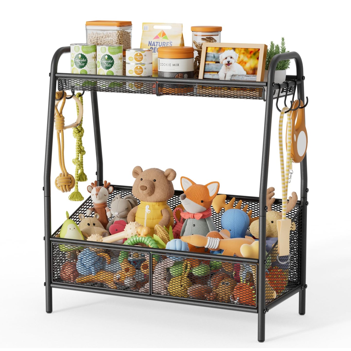 Lomivra Full Metal Dog Toy Basket, 23.6"x11.2"x7.9" Large Dogs Toy Bin with Storage Organizer, Chew-Resistant Toy Box for Dog Stuff Accessories, Pet Toy Storage Holder for Cat Dogs Essential Supplies
