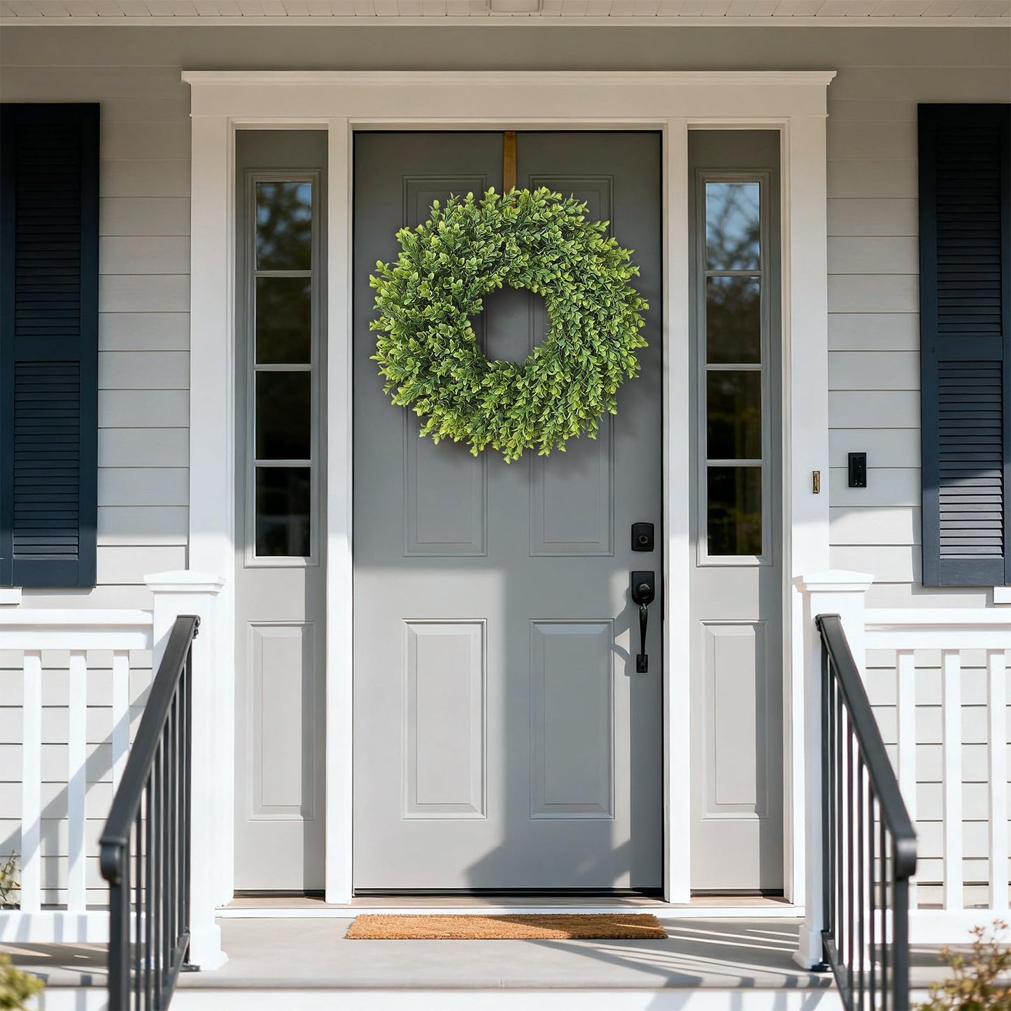26" Artificial Boxwood Wreath for Front Door - Large Faux Plant Fake Greenery Hanging Wreath for Wall Window Farmhouse Fireplace Home Outdoor Spring Summer Decor