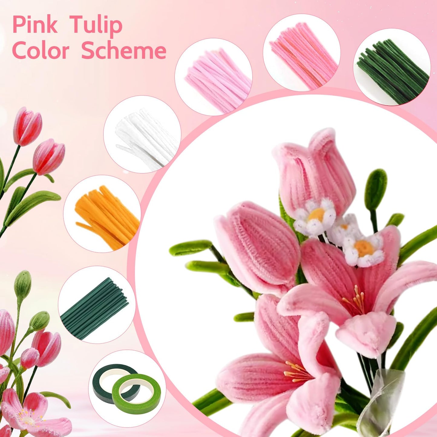 800 PCS Pipe Cleaners Craft, 13 Colors Chenille Stems, Pipe Cleaners Flowers Kit, Art and Craft Supplies