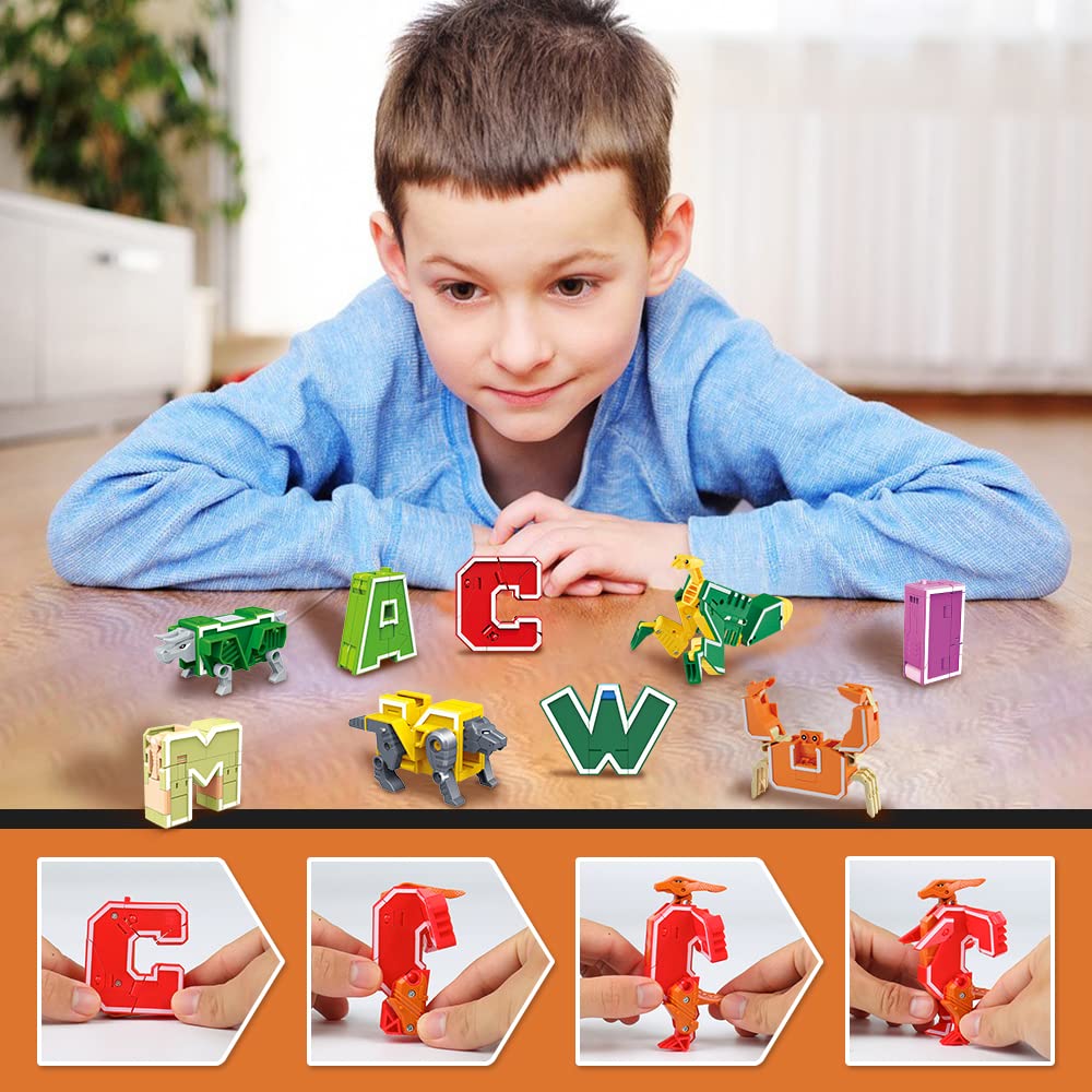 VEAIS Alphabet Animal Toys for Kids, STEM ABC Learning Alphabots Transforming Toys Classroom Teaching Alpha Bots Toy for Kids 4-6 Toddlers - 26 Pieces