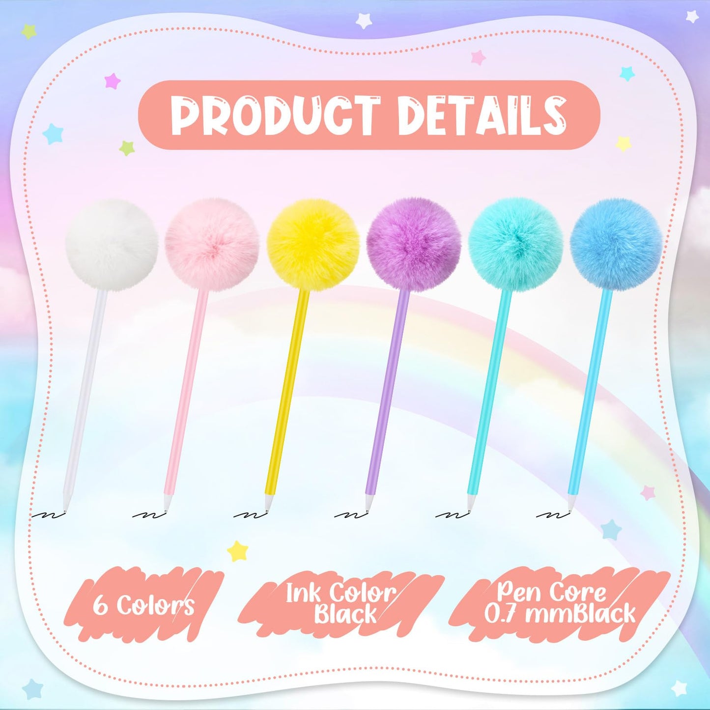 Epakh 84 Pcs Pompom Ballpoint Pen Fluffy Ball Cute Kawaii Plush Fuzzy Pen Black Gel Ink Macaron Color Ballpoint Pompom Gift for Office Women Coworkers, 6 Colors