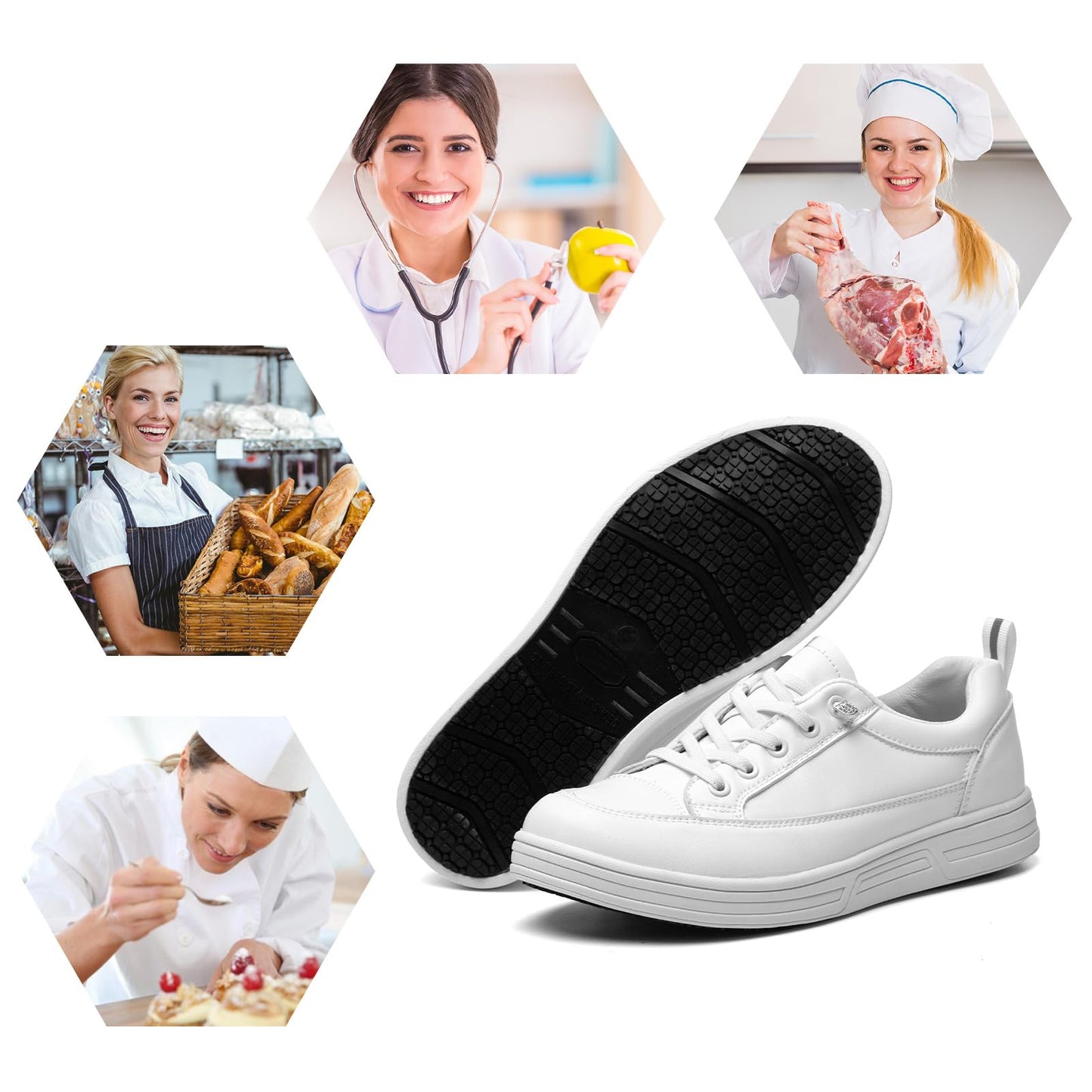 V-Janiffy Women's White Non Slip Work Shoes, White Food Service Slip Resistant Work Shoes, White Women's Nursing Shoes.