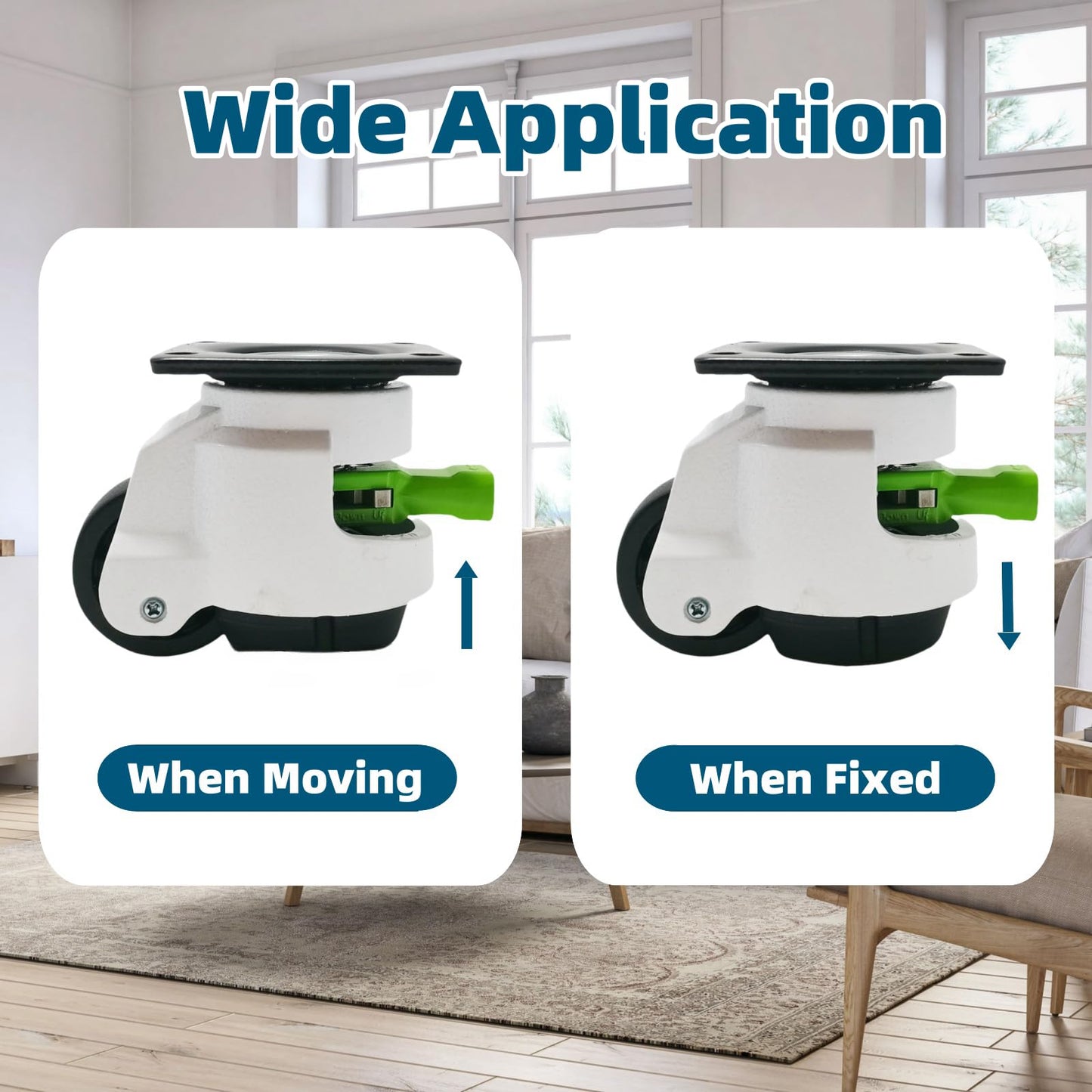 4 Pack Leveling Casters with Ratchet Handle, Adjustable Heavy Duty Casters, Retractable and 360 Degree Swivel Castors, Quiet and Floor-Friendly, for Workbench, Equipment, Swivel Castor Wheels (T60)