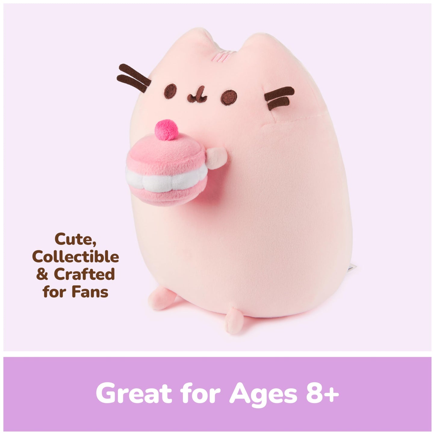 GUND Pusheen Cherry Macaron Squisheen Plush, Squishy Toy, Collectible Dessert Food Toy, Cat Stuffed Animal for Ages 8 and Up, Pink, 9.5”