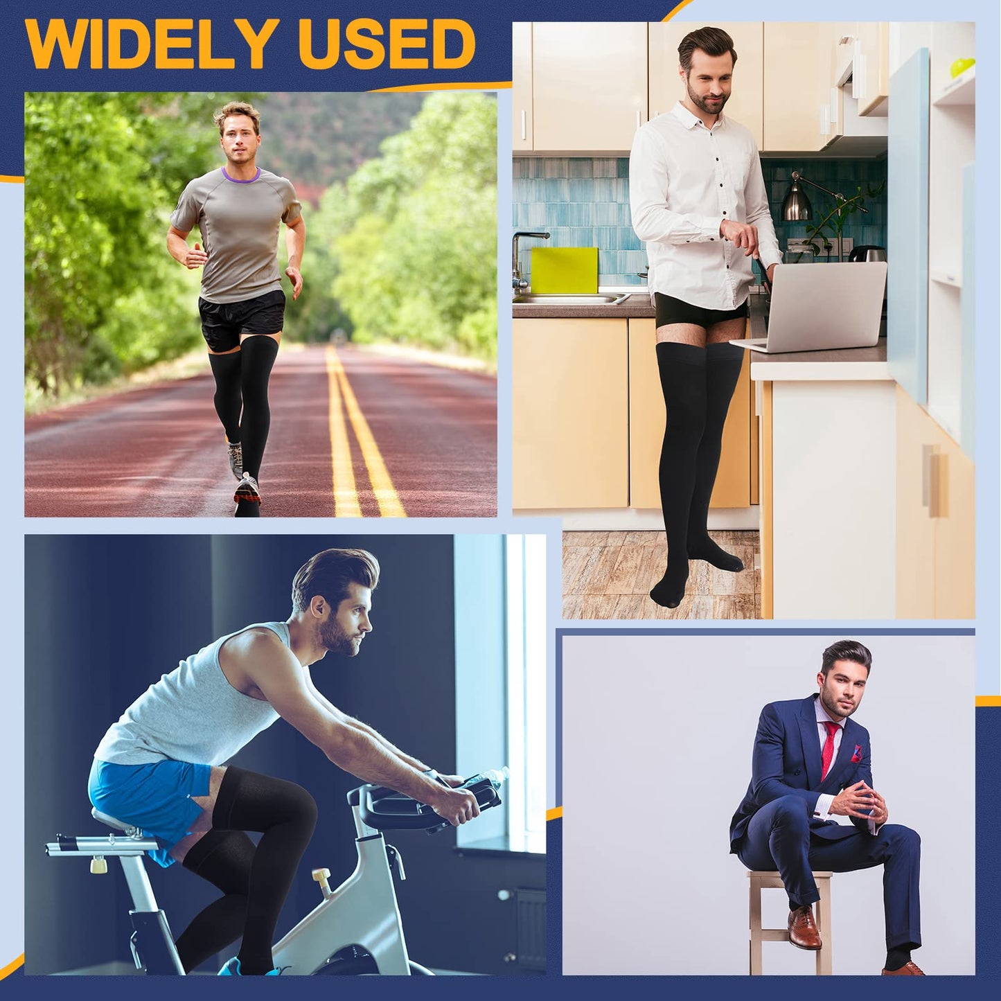 Zhanmai 2 Pairs Thigh High Men's Compression Socks 20-30 Mmhg Compression Stocking with Silicone Grip Men's Dress Socks (Large)