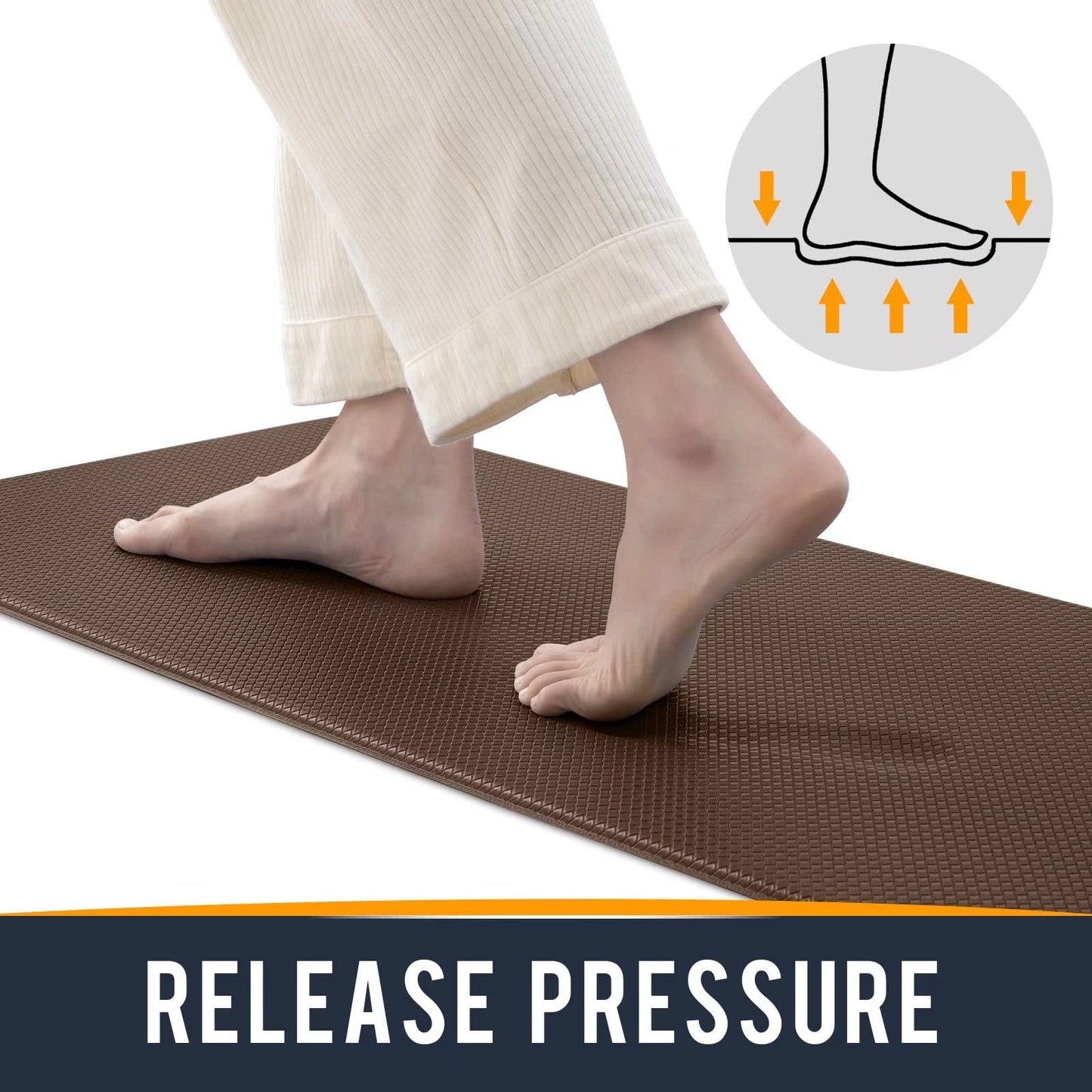 Oakeep Kitchen Mat Anti Fatigue Cushioned for Floor, Runner Rug Padded for Standing, 17"x95", Brown