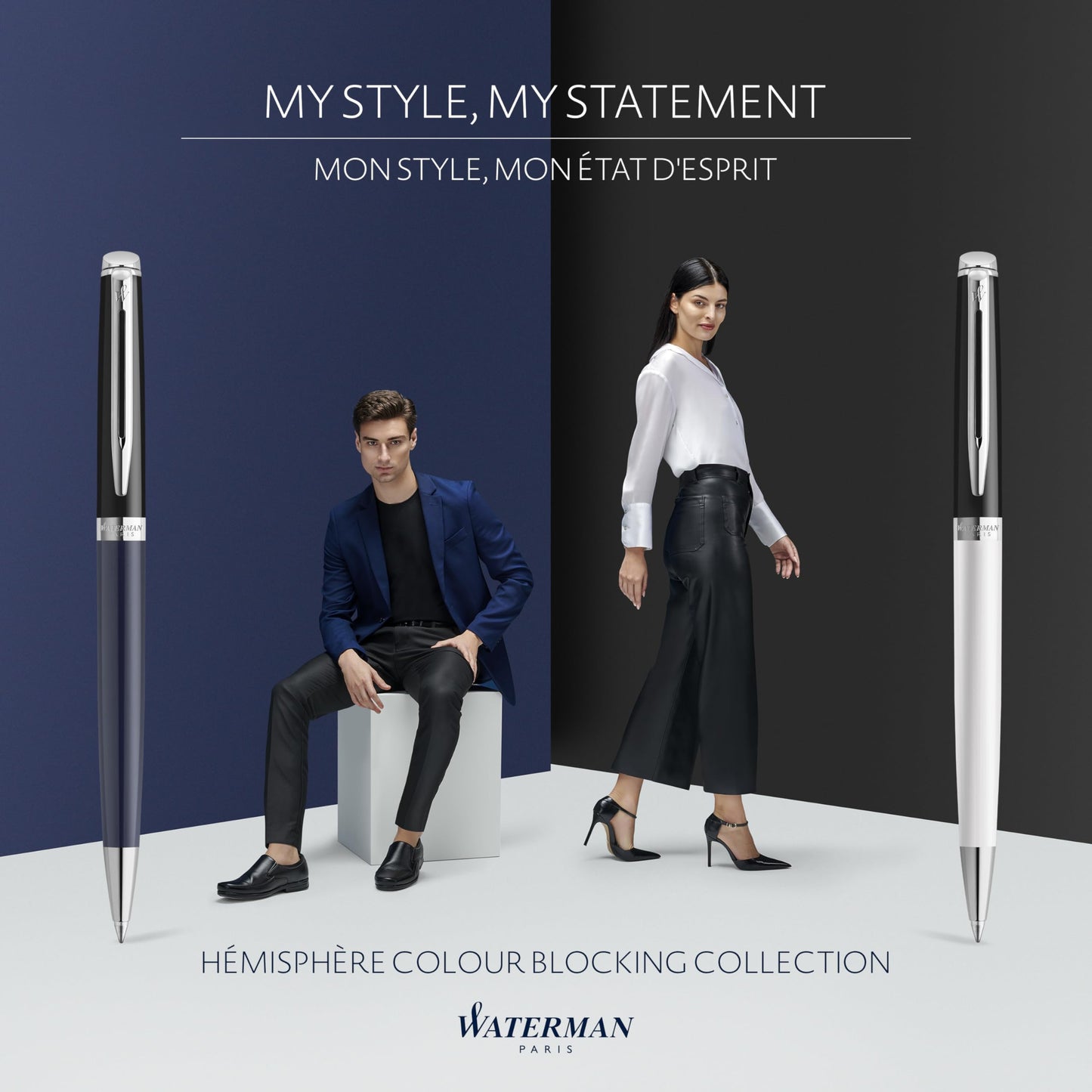 Waterman Hémisphère Rollerball Pen | Black & Blue Lacquer with Palladium Coated Trim | Fine Point | Black Ink | Gift Box
