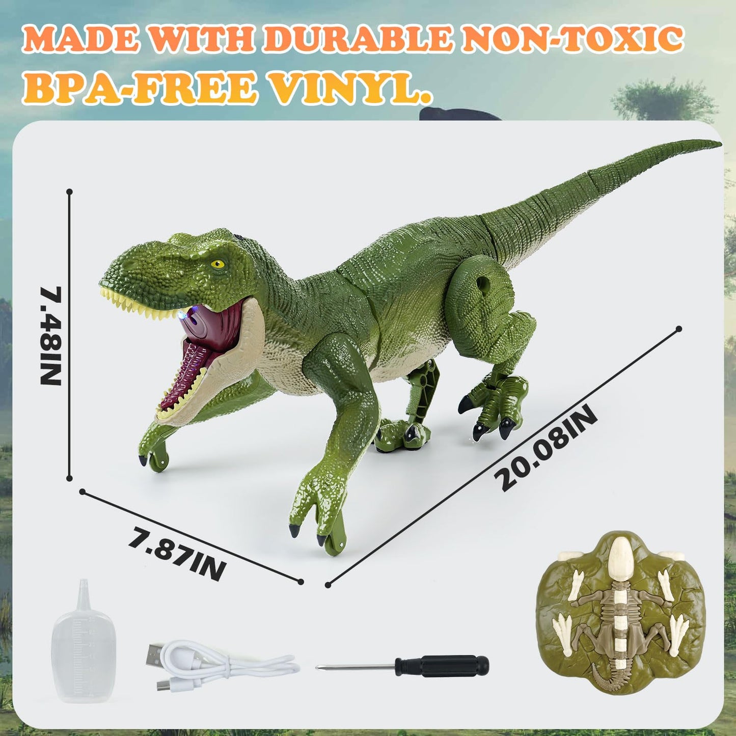 ToyFuntasy Remote Control Dinosaur Toys for Kids Ages 4-7 8-12 - Best Birthday Gifts for Boys 4 5 6 7 8 9 10 11 12 Year Old, RC Walking Dino with Roaring, Spray, Light, Touch Sensing