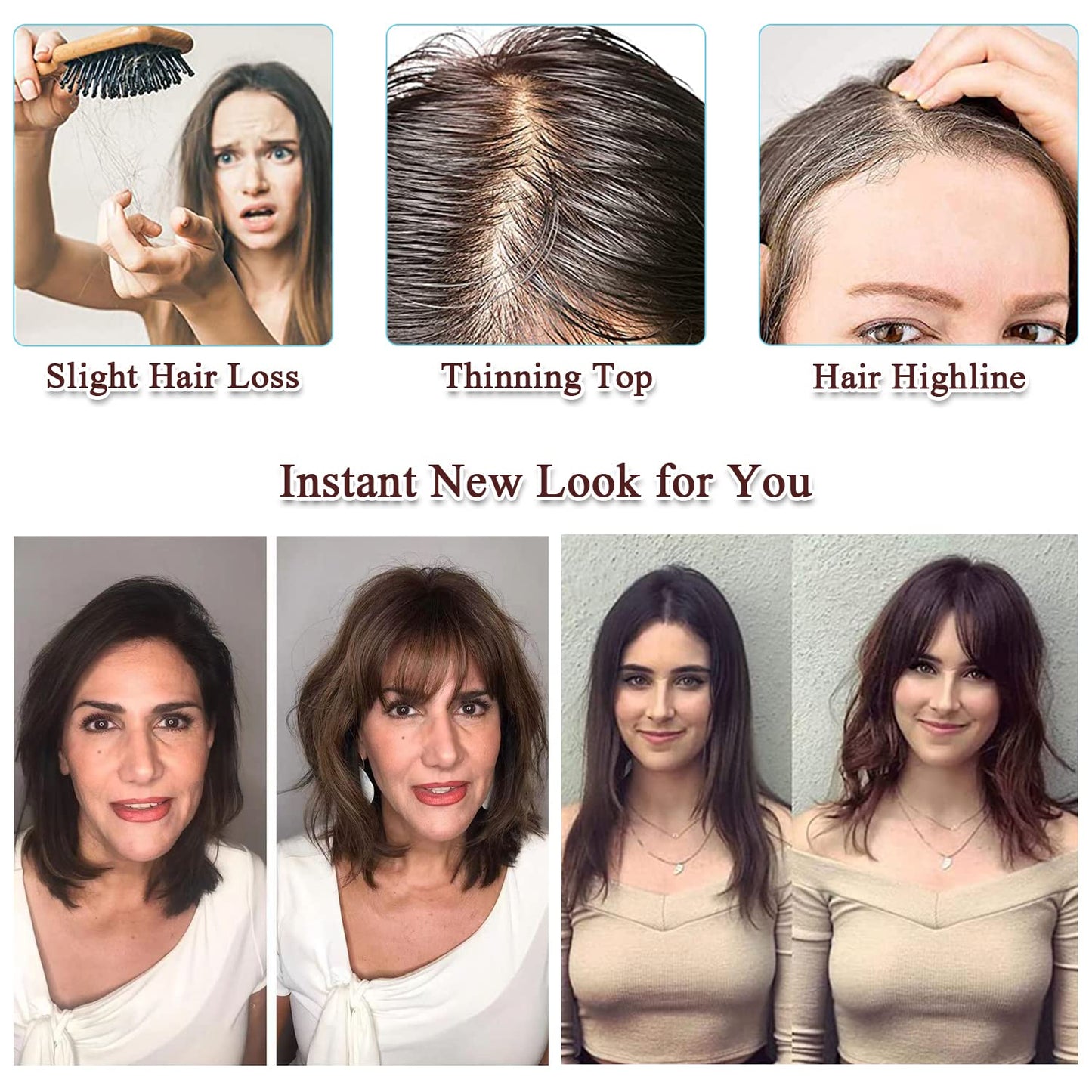 UDU Hair Toppers for Women Real Human Hair Toppers for Women with Thinning Hair Ombre Blonde Toppers Hair Pieses with Bangs Clip In Bangs Wiglets Hair Pieces for Women for Hair Loss Cover Gray Hair