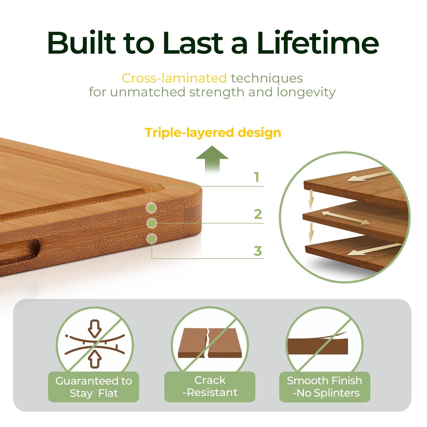 Keechee Bamboo Cutting Board, Durable Wood Cutting Boards for Kitchen with Deep Juice Grooves & Built-in Handles, Ideal Charcuterie & Chopping for Meat, Vegetables and Fruits Ideal Kitchen Gifts