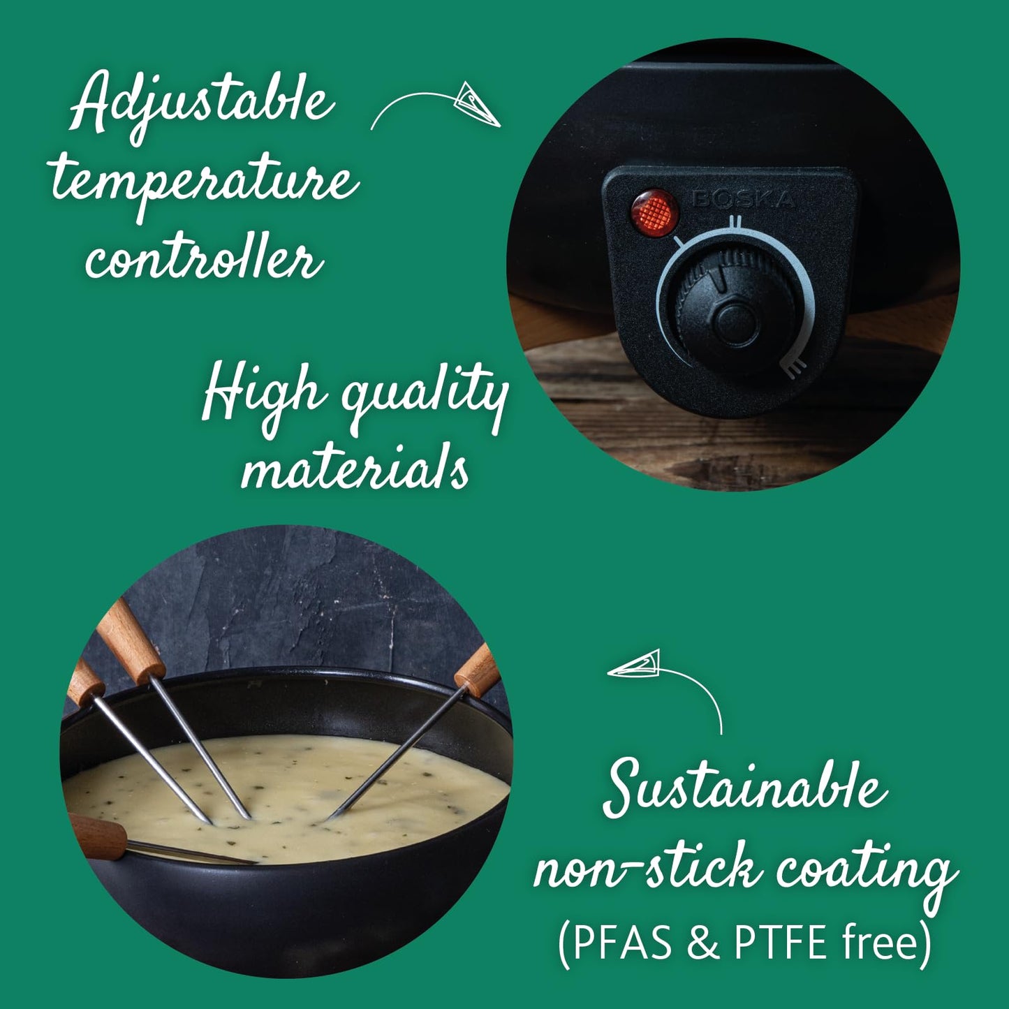 Boska Electric Fondue Set Party 2.3 L - Electric Fondue - For Cheese Fondue, Chocolate Fondue, Hotpot - Temperature Control - 2.3 Litres - Fondue Device