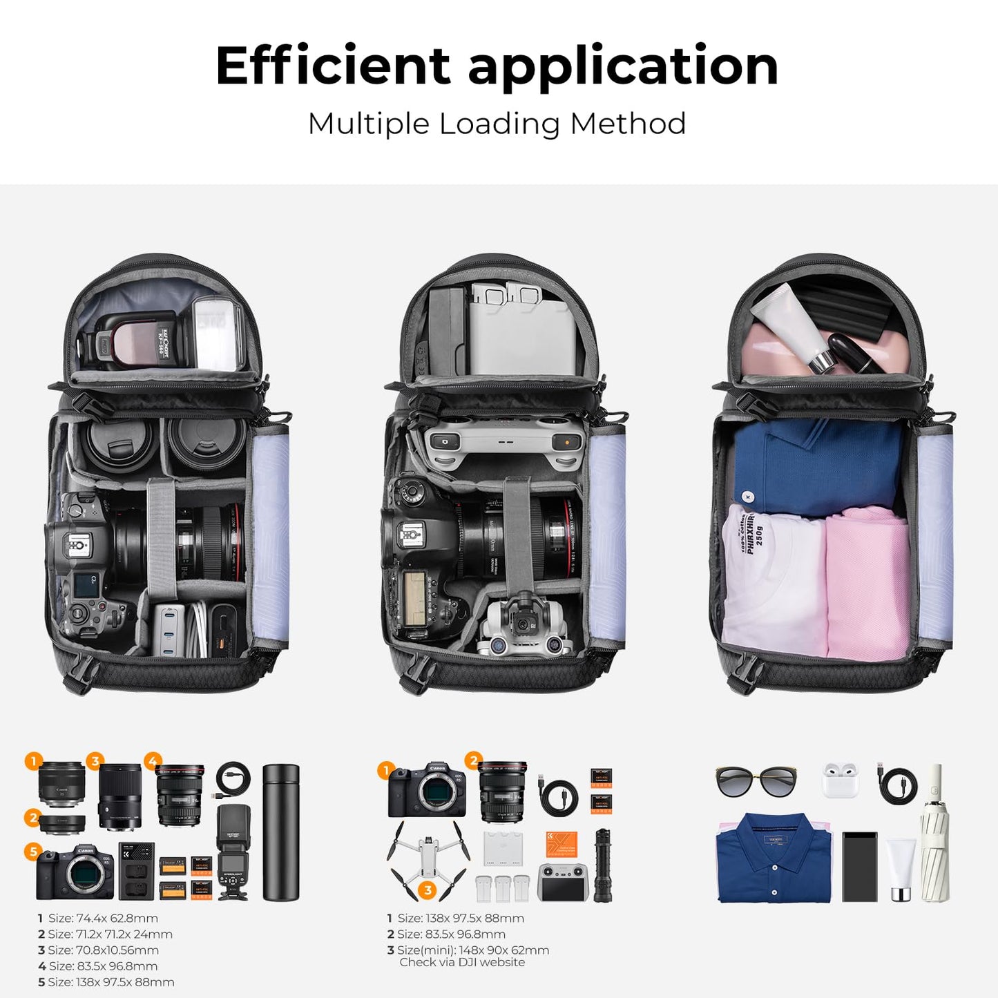 K&F Concept Camera Sling Bag Crossbody Bag Camera Shoulder Backpack DSLR/SLR/Mirrorless Photography Bags Compatible with Canon/Nikon/Sony/Fuji/Gopro/DJI