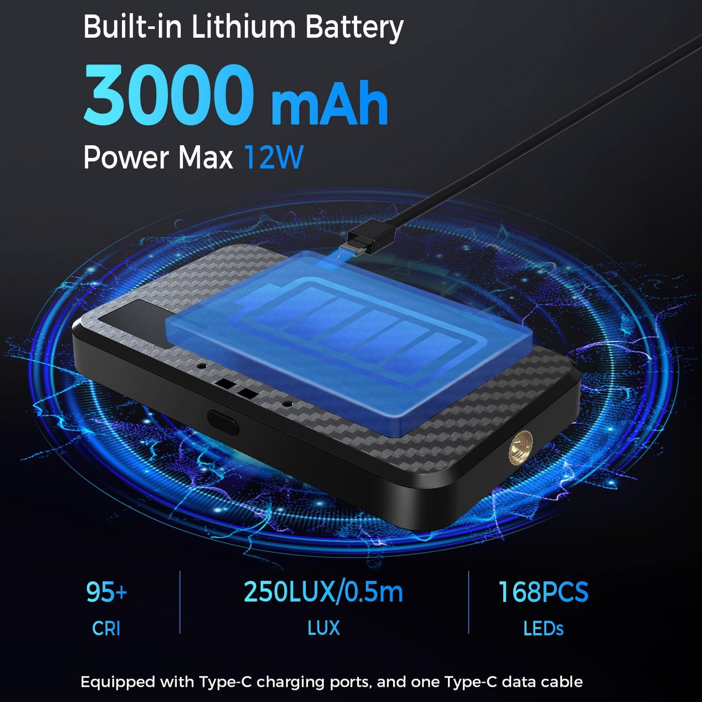 168 LED Portable Selfie Light for iPhone,Rechargeable iPhone Light Clip,3000mAh,9000K CRI95+ Alix Earle Lighting for Video Recording,TikTok,YouTube,for Phone, Camera, Laptop, iPad,