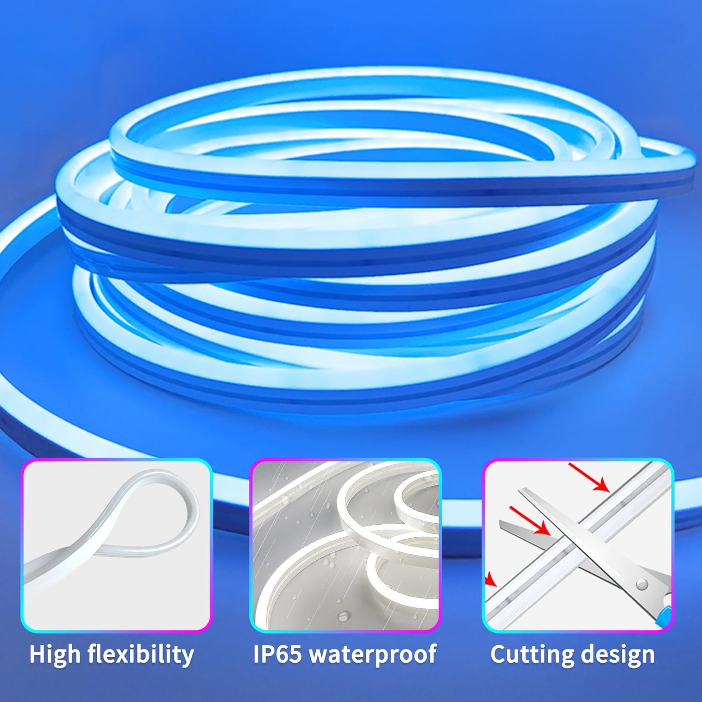 segrass LED neon Lights Strip 132FT,DC 24V RGB LED neon Light Strip APP Remote Controls Control Waterproof Flexible Neon LED Rope Lights for Bedroom,Playroom,Outdoors Decor（2 Rolls of 66ft）