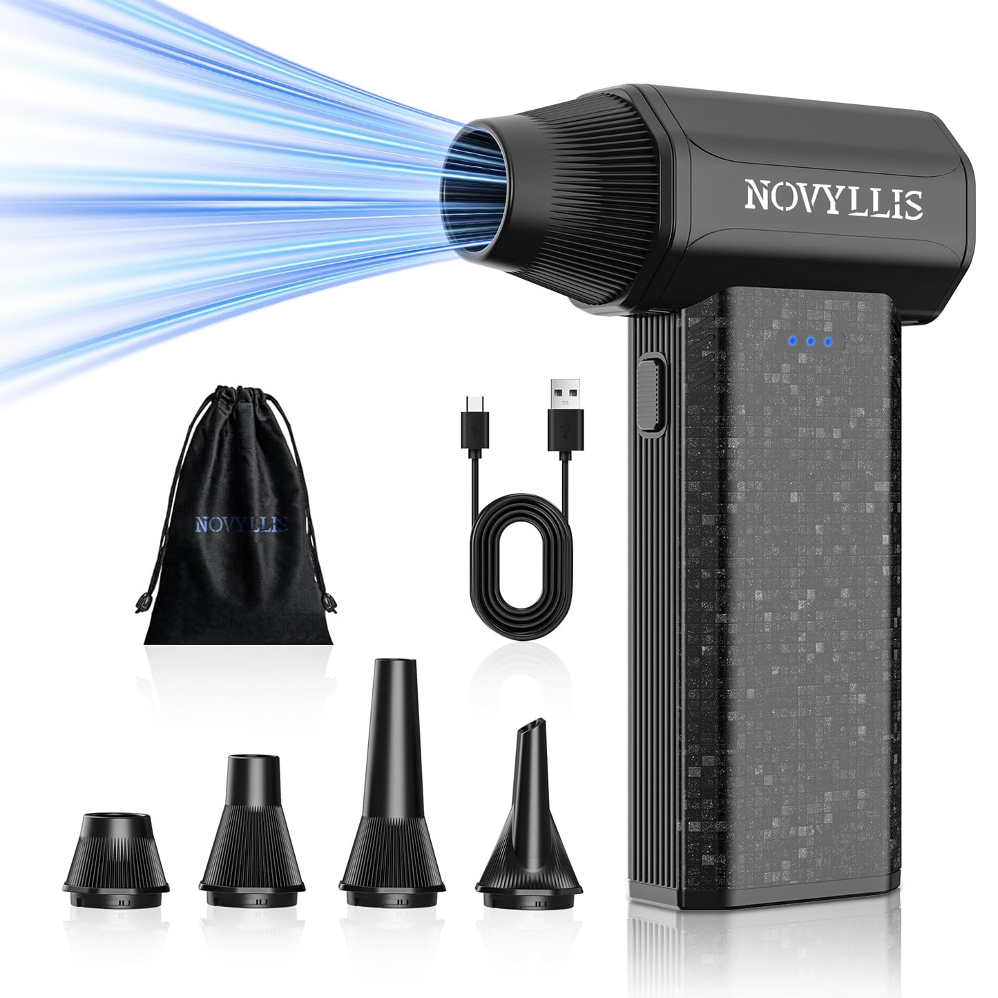 Cordless Compressed Air Duster 150000RPM Super Power Electric Air Duster 3 Gear Adjustable Mini Handheld Blower for Computer Keyboard Outdoor House and Car Cleaning Novyllis (Black)