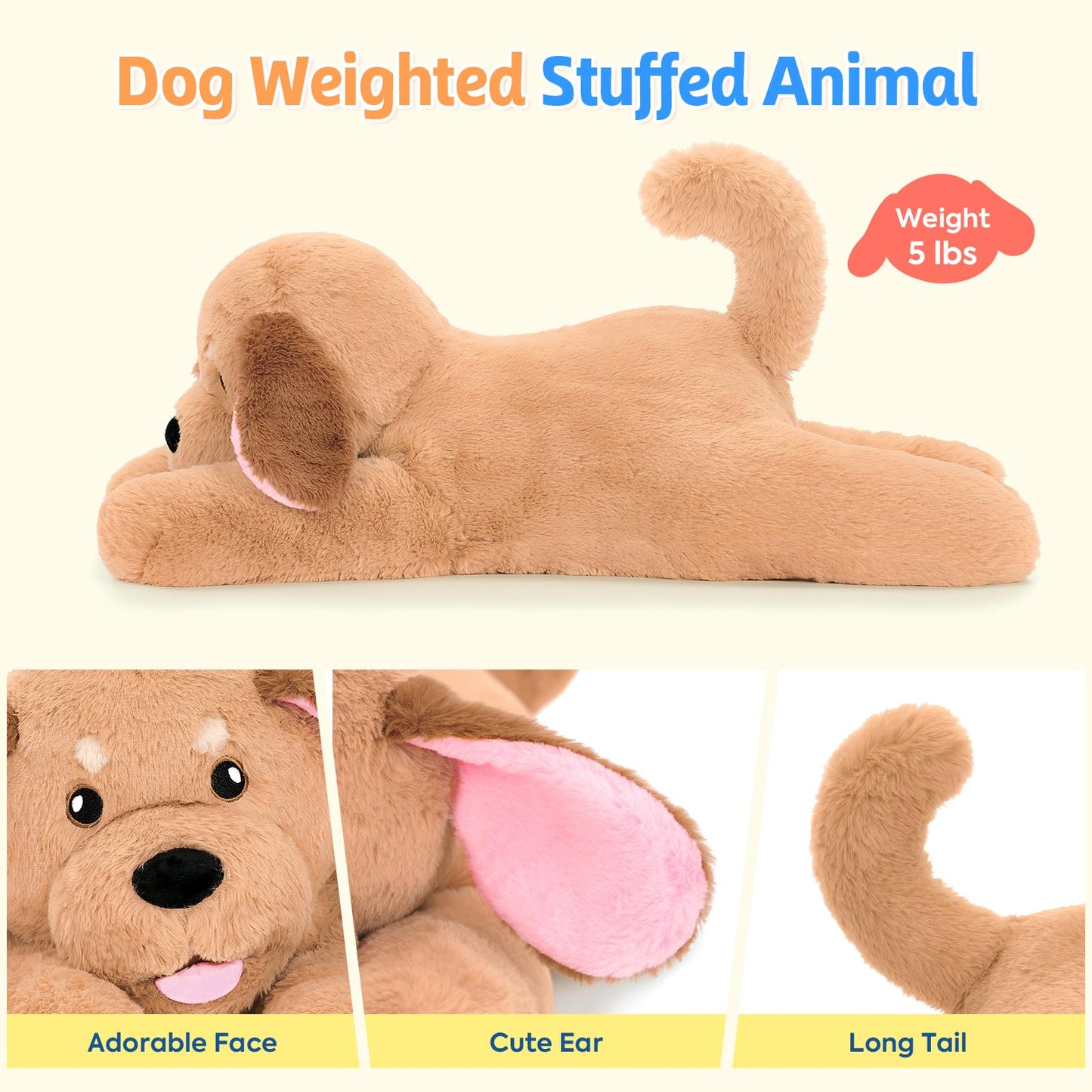 PEACH CAT 25.6 inch 5 lbs Golden Retriever Dog Weighted Stuffed Animals Large Weighted Plush Soft Puppy Plushies Toys Gifts for Kids Adults