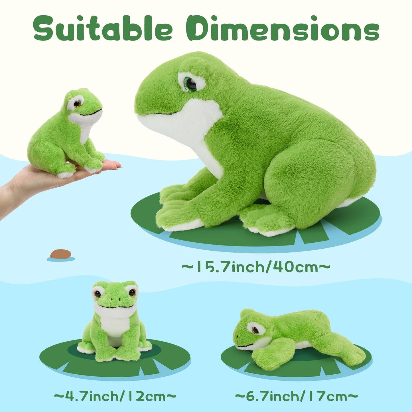 MorisMos Plush Frog and Baby (1 Mommy + 3 Baby) 15.7" Green Frog Plush Set Ultra Soft Cuddly Birthday & Christmas Toddler Kids Boys Girls