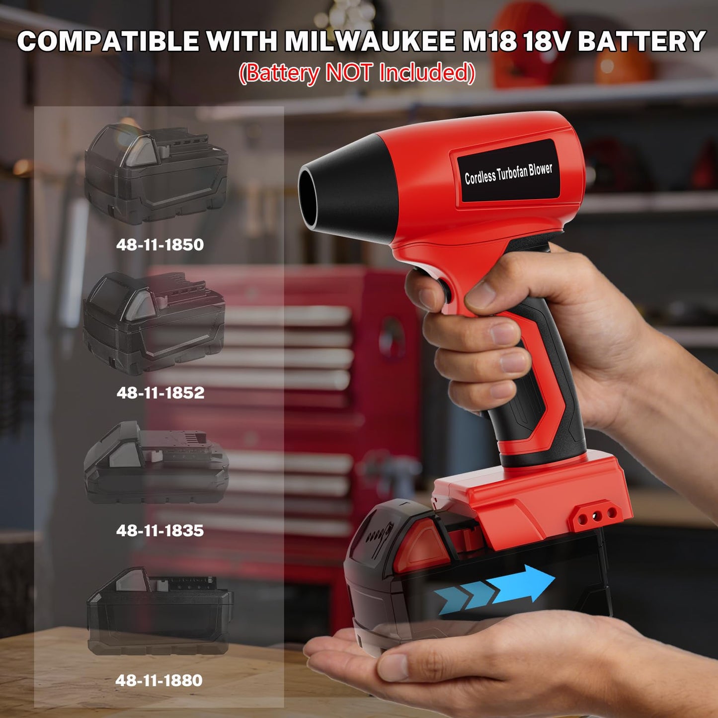 GRVODFRTA Cordless Dust Blower Compatible with Milwaukee M18 18V Battery, Handhled Leaf Blower Electric Compressed Air Duster Turbo Jet Fan with Nozzles for Blowing Leaves and Dust