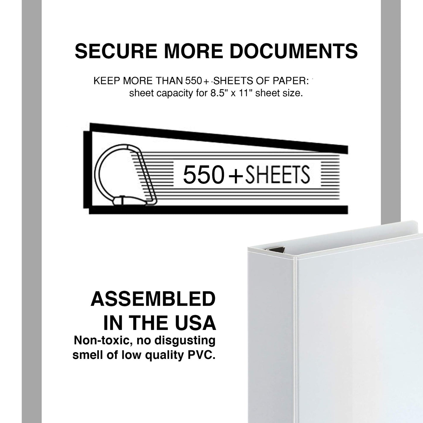 3 Ring Binder 3 Inch D-Ring, Holds 650 Sheets, 6 Pack White with Clear View Covers & 2 Pockets for 8.5x11 Paper, Heavy Duty Nonstick PVC-Free, Gap-Free Closure, Assembled in USA - Ring Binder Depot