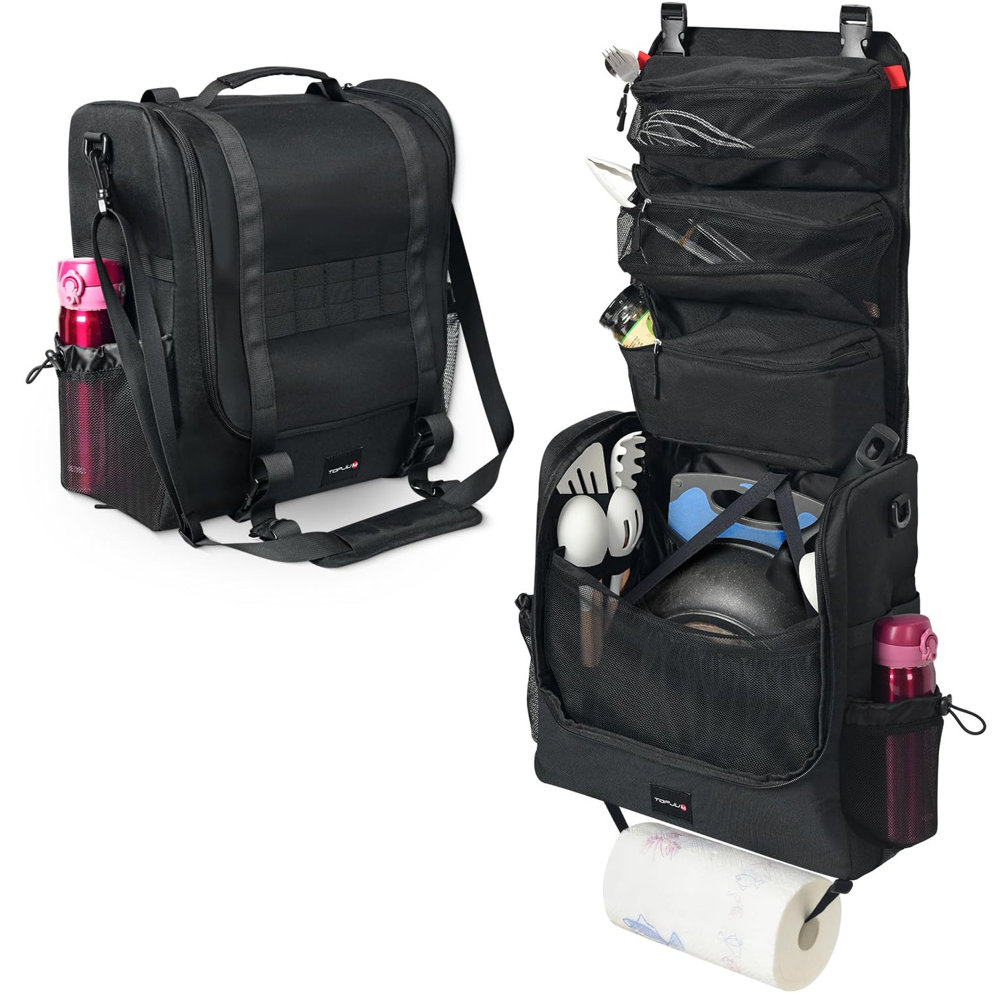 Camp Kitchen Organizer, Utensil Storage Caddy Bag, Multi-Pockets, Paper Towel Holder, Portable Hanging Kitchen Cookware Holder for Camping Utensils, Tableware & BBQ Essentials, Bag Only