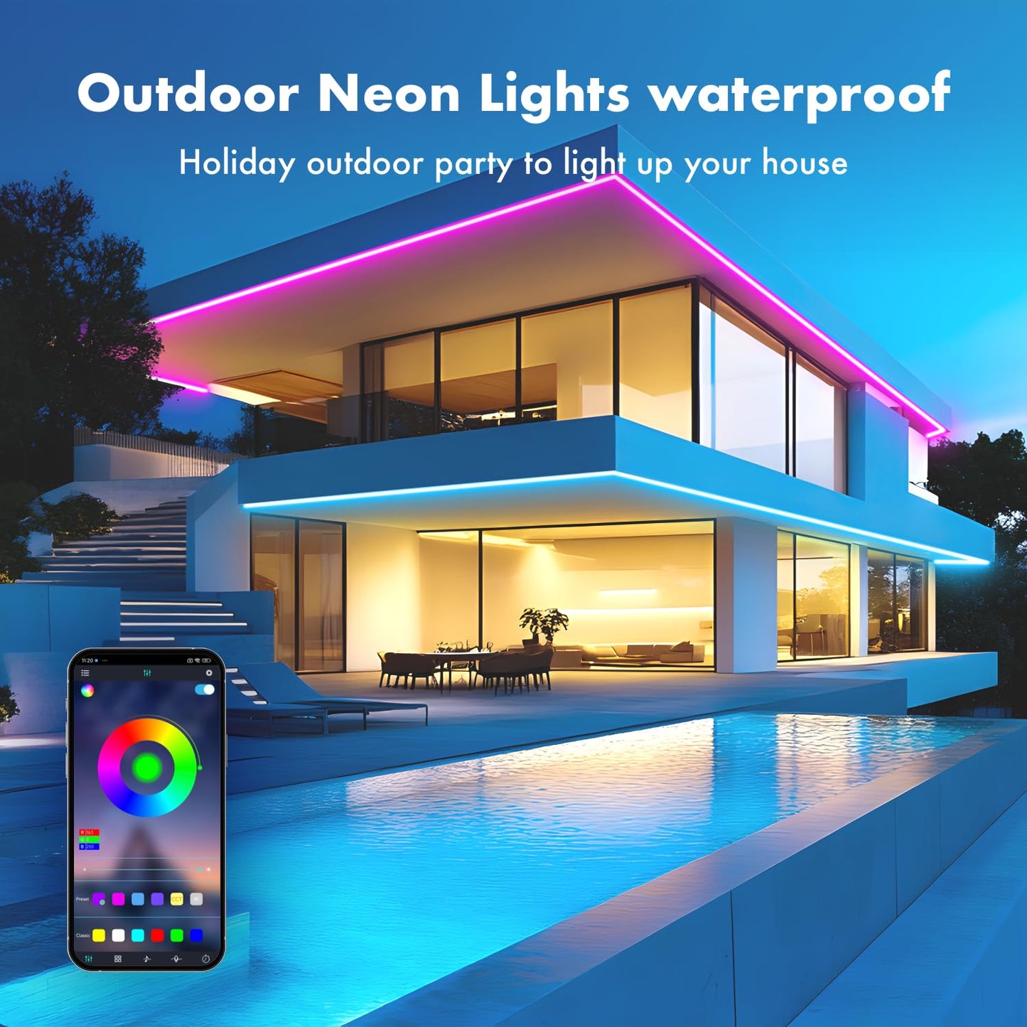 SILFU Neon Rope Lights, 40FT RGB LED Strip Lights, Waterproof IP67 LED Lights for Bedroom, DIY Design, Music Sync, 44 Key Remote Control, Multiple Modes for Bedroom, Holiday Decoration