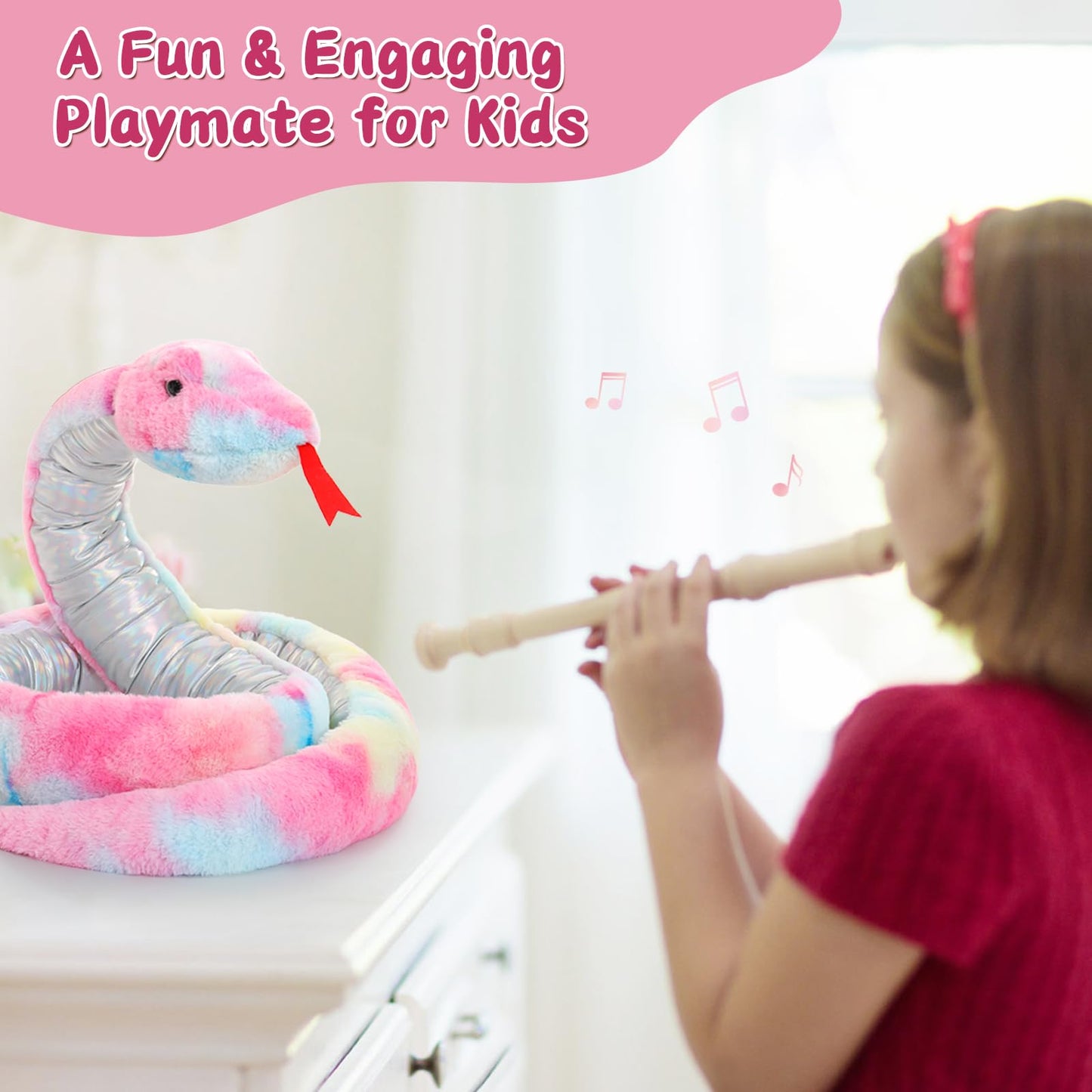MorisMos Gaint Snake Suffed Animal, Pink, 200cm