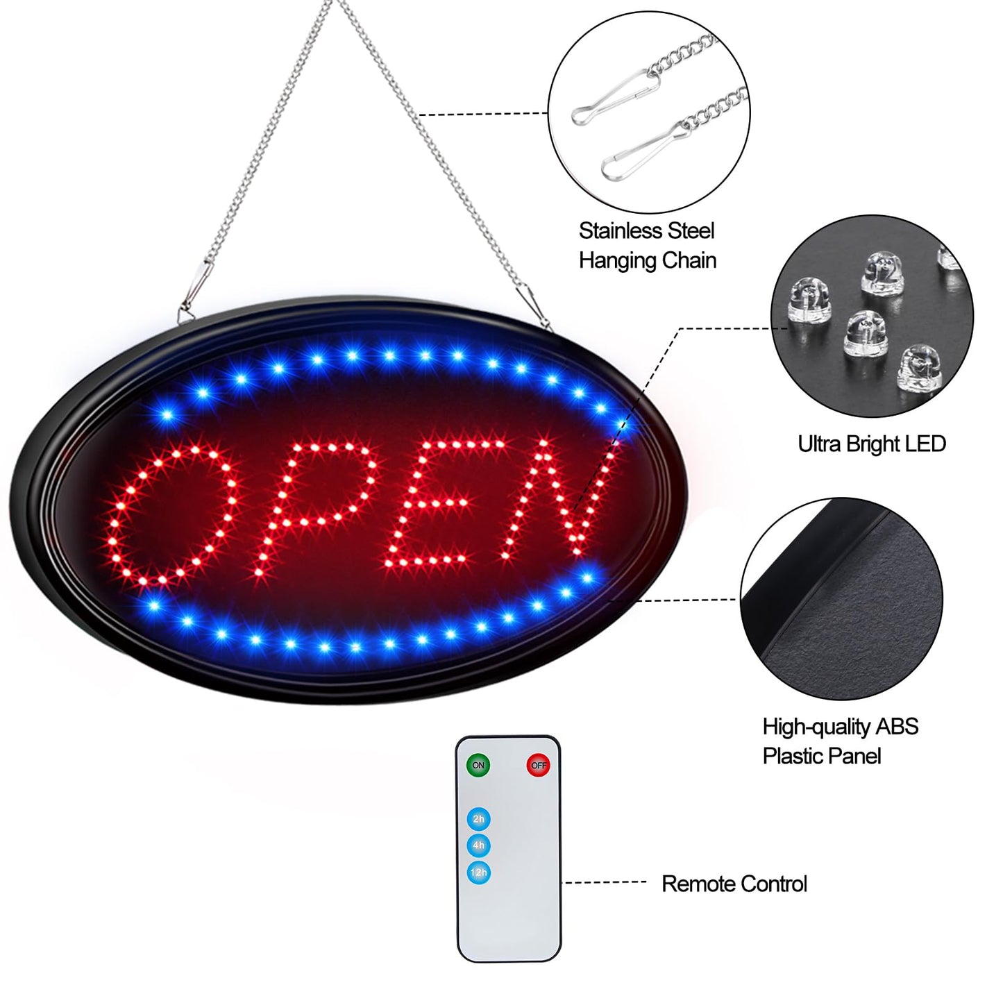 LED Open Sign, FITNATE Large 23x14 inch Business Open Sign with Remote Electric Display Light,2 Modes Flashing & Steady Lights for Business, Shop, Bar, Hotel