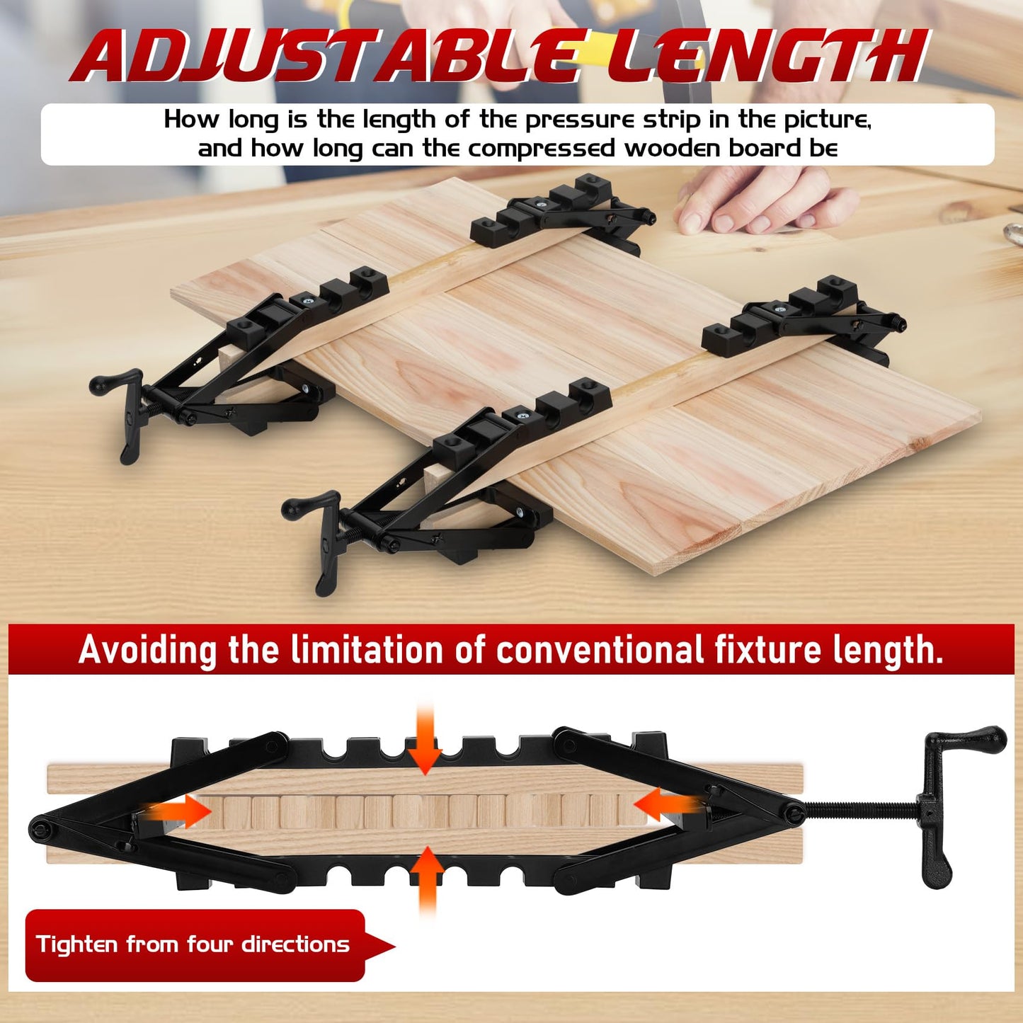 BeesMith 2 Pack 4 Way Pressure Clamps for Woodworking Panel Clamps in 4 Directions, No Dead Corners, Ideal for Bonding Tabletops, Shelves & Laminate Surfaces (2pc)