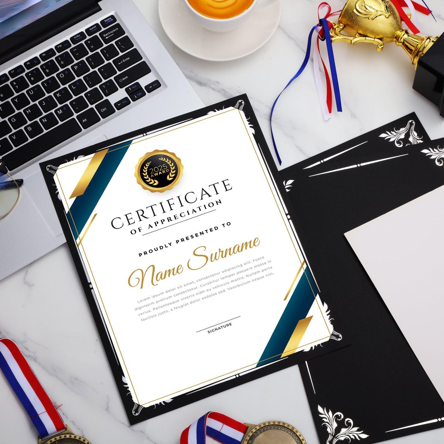 Fainne 100 Pcs Certificate Holder Foil Border 8.5 x 11 Inch Single Sided Award Certificates Cover for Letter Size Cardstock Document Paper Diploma Graduation School Marriage Supplies(Black, Silver)