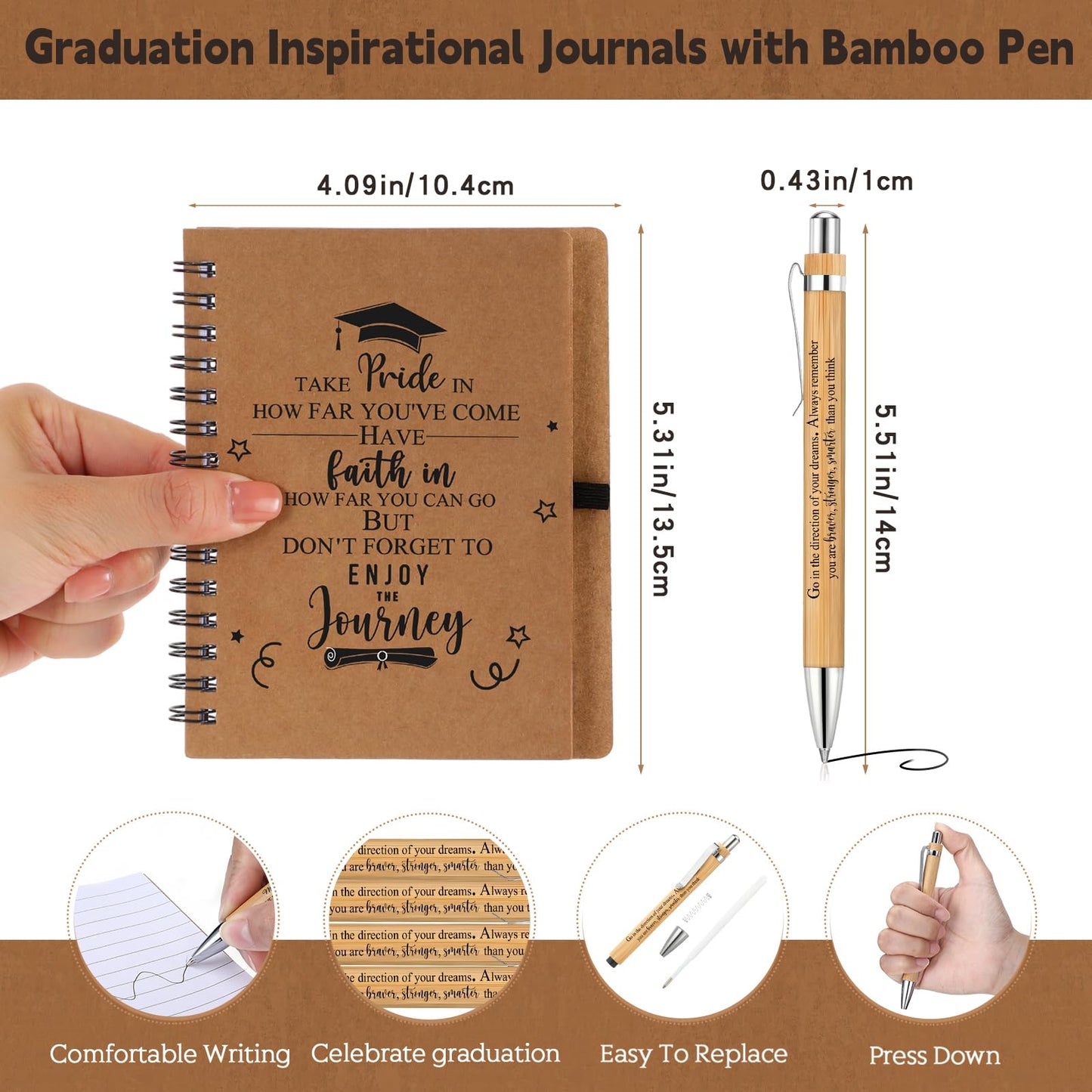 FillTouch 20 Sets 2026 Graduation Gifts Inspirational Spiral Journal with Motivational Pen Graduate Kraft Notebooks Ballpoint Pen Class of 2026 Gifts for College Graduate