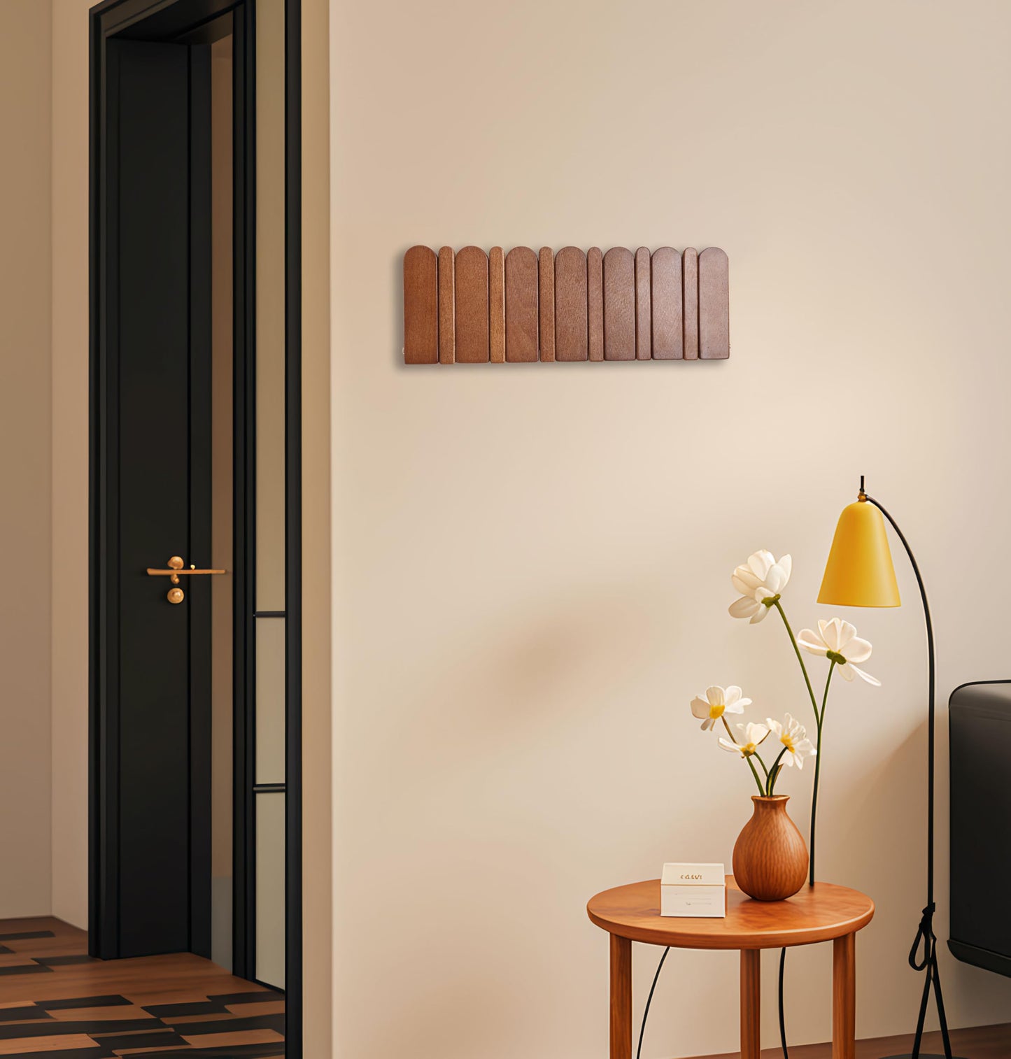 KYIAANY Wall Coat Rack for Entryway: Wooden Modern Heavy Duty 6 Hooks Retractable Wall Mounted for Small Spaces Hallway Bathroom Bedroom for Hanging Jacket Towel Backpack Bag