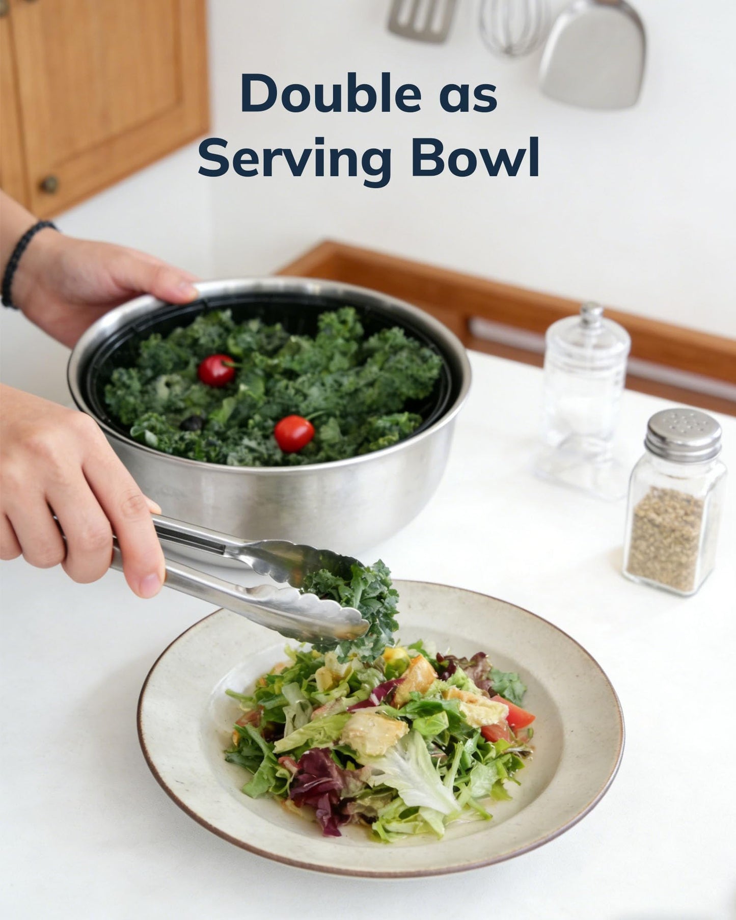 LokRoad Stainless Steel Salad Spinner, 5.3 Qt Large Lettuce & Vegetable Cleaner with Non-Slip Bottom, Quick Stop Button, Dishwasher Safe Fruit Washer, BPA-free, Black