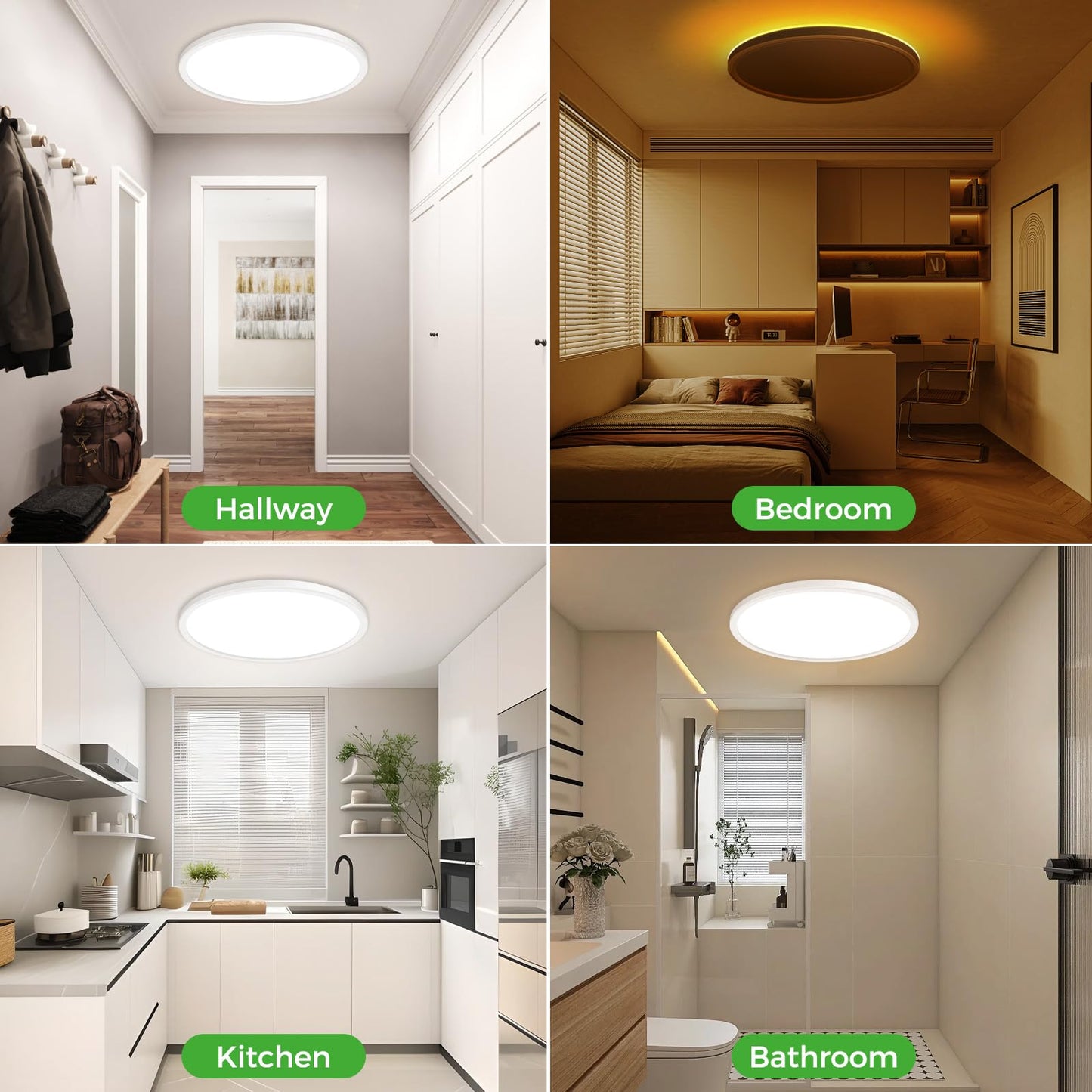 zemty 12 Inch LED Ceiling Light with Night Light 1800K, 4 Pack 3000K/4000K/6500K Dimmable Light Fixtures with Remote Control, Low Profile Lighting for Bedroom Living Room Kitchen-White