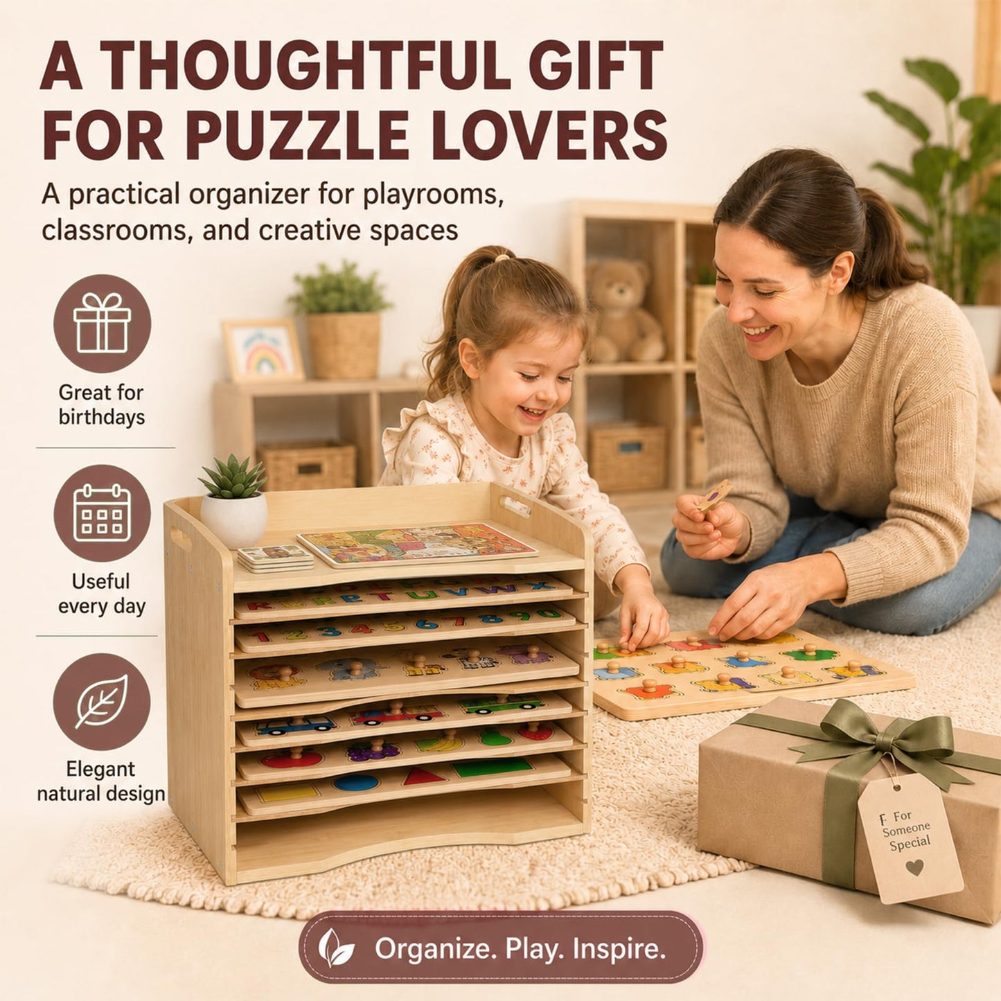 Bamboo Puzzle Holder Rack, 7-Tier Wooden Art Drying Rack, Removable Paint Drying Rack, for School Home Office