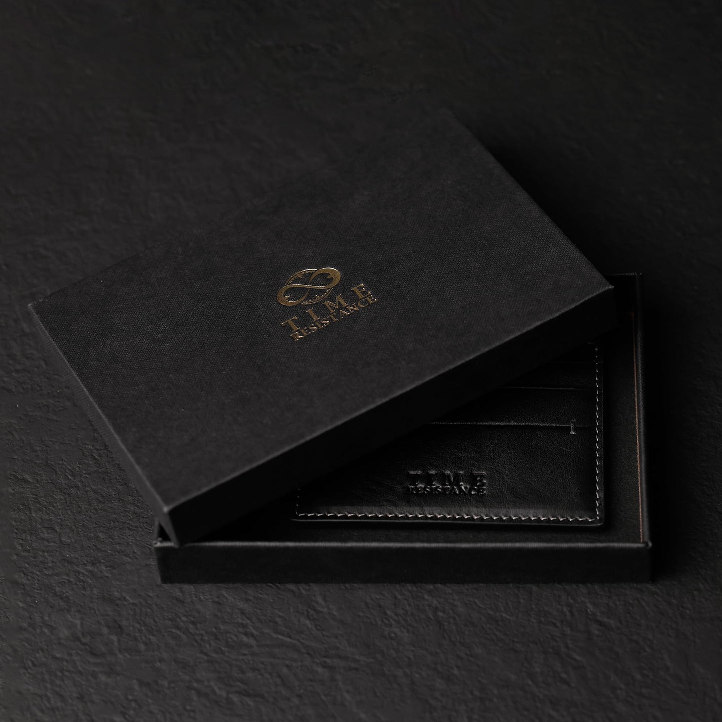 Time Resistance Credit Card Case - Leather Business Card Holder - Italian Handmade Card Organizer (Black)