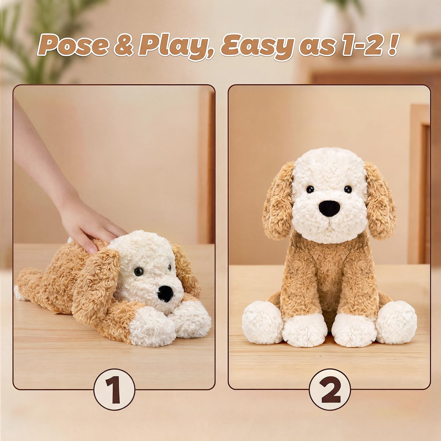Bobbie & Laxi Weighted Stuffed Animals for Adults & Kids, 24" & 4.5lbs Sitting & Laying Dog Plush Toys Pillows with Removable Bag, Companion Gift for Boys and Girls, Puppy Plushies