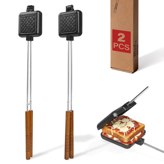 CASTIVO Mountain Pie Maker Cast Iron, Campfire Pie Iron, Hobo Pie Maker for Camping, 2-Pack