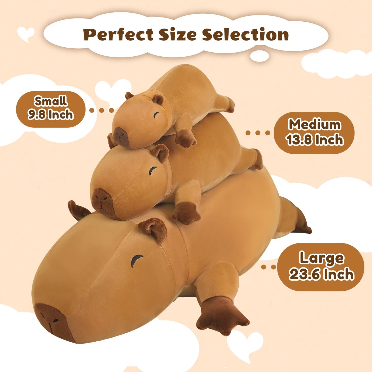 Finebee Weighted Capybara Stuffed Animals, Cute Weighted Capybara Plush, Soft Stuffed Weighted Plushie Pillow Gifts for Girls Boys(23.6" 3.1Lbs)