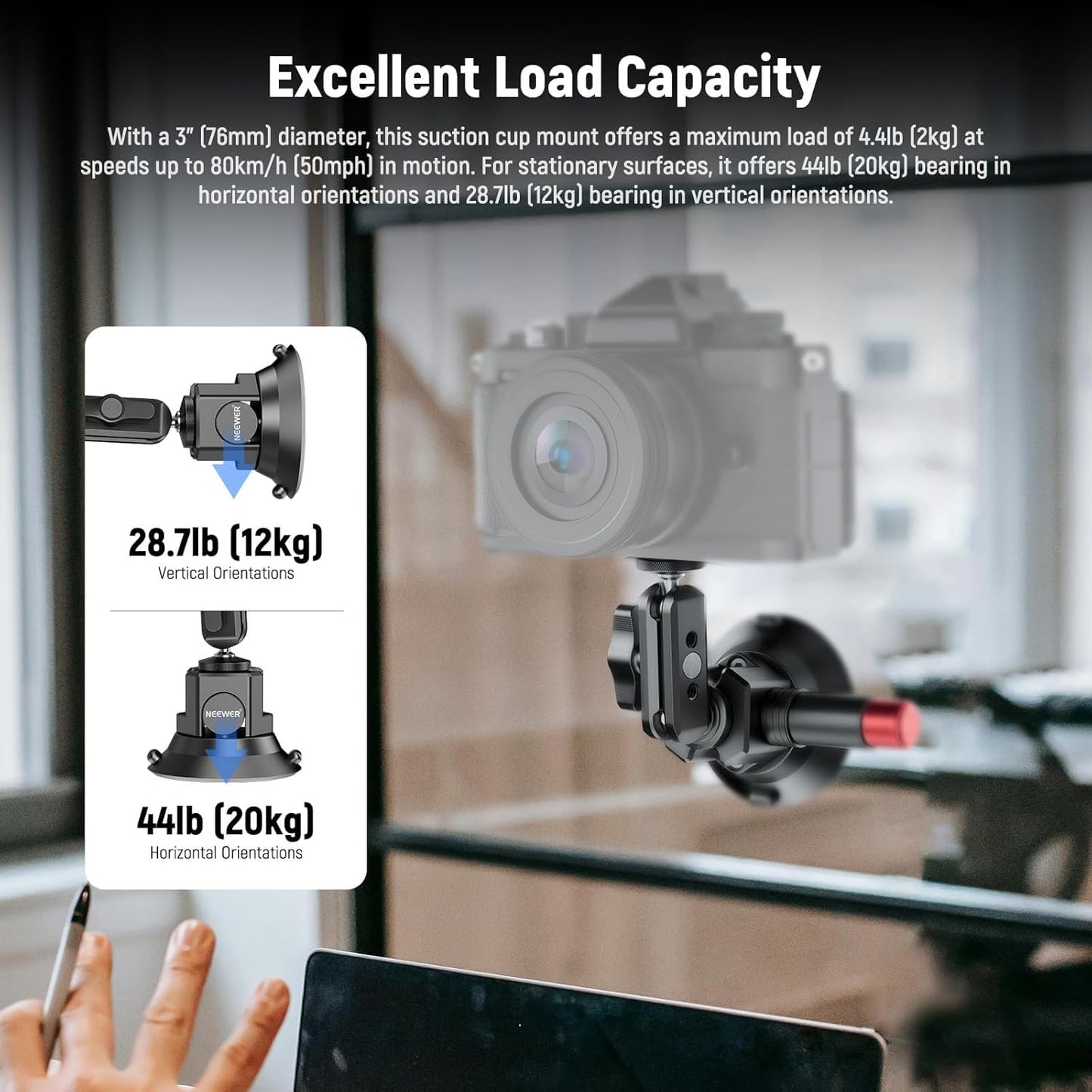 Neewer 3" Suction Cup Camera Mount Bracket with Ball Head Magic Arm, 1/4" ARRI Holes, Quick Release Car Mount with Phone Holder & Action Cam Adapter Compatible with iPhone DJI Insta360, CA104